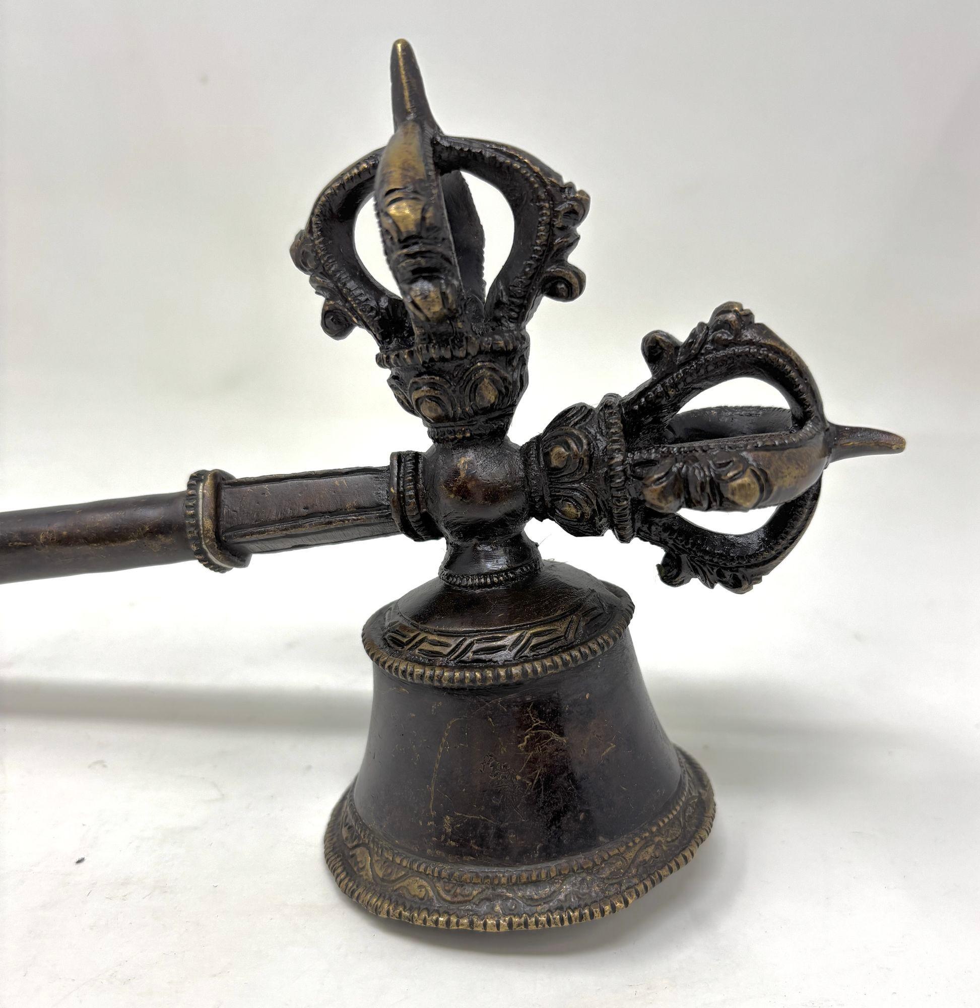 Asian Antique Bronze Tibetan Ceremonial Prayer Vajra Bell For Sale 11