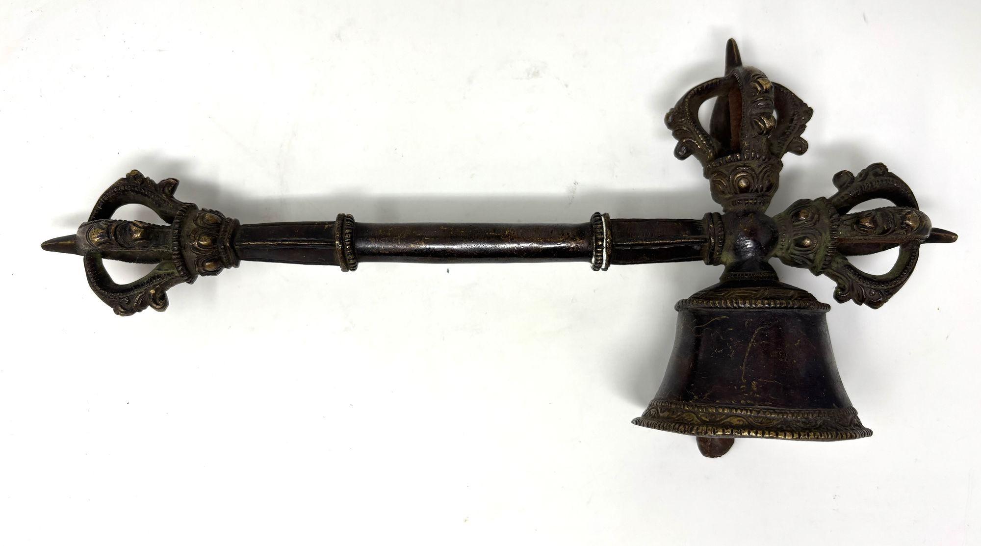 Cast Asian Antique Bronze Tibetan Ceremonial Prayer Vajra Bell For Sale