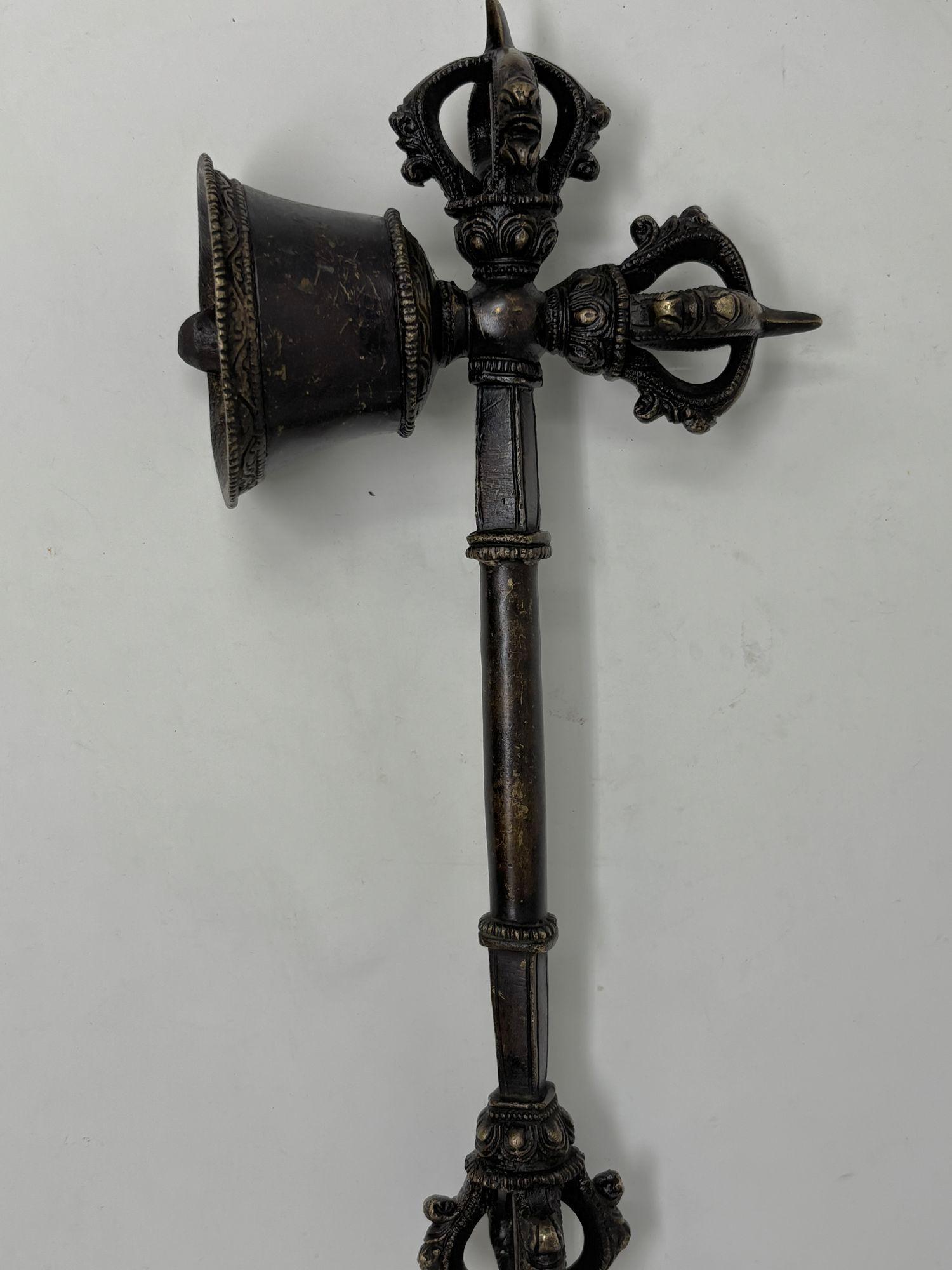 Asian Antique Bronze Tibetan Ceremonial Prayer Vajra Bell For Sale 3