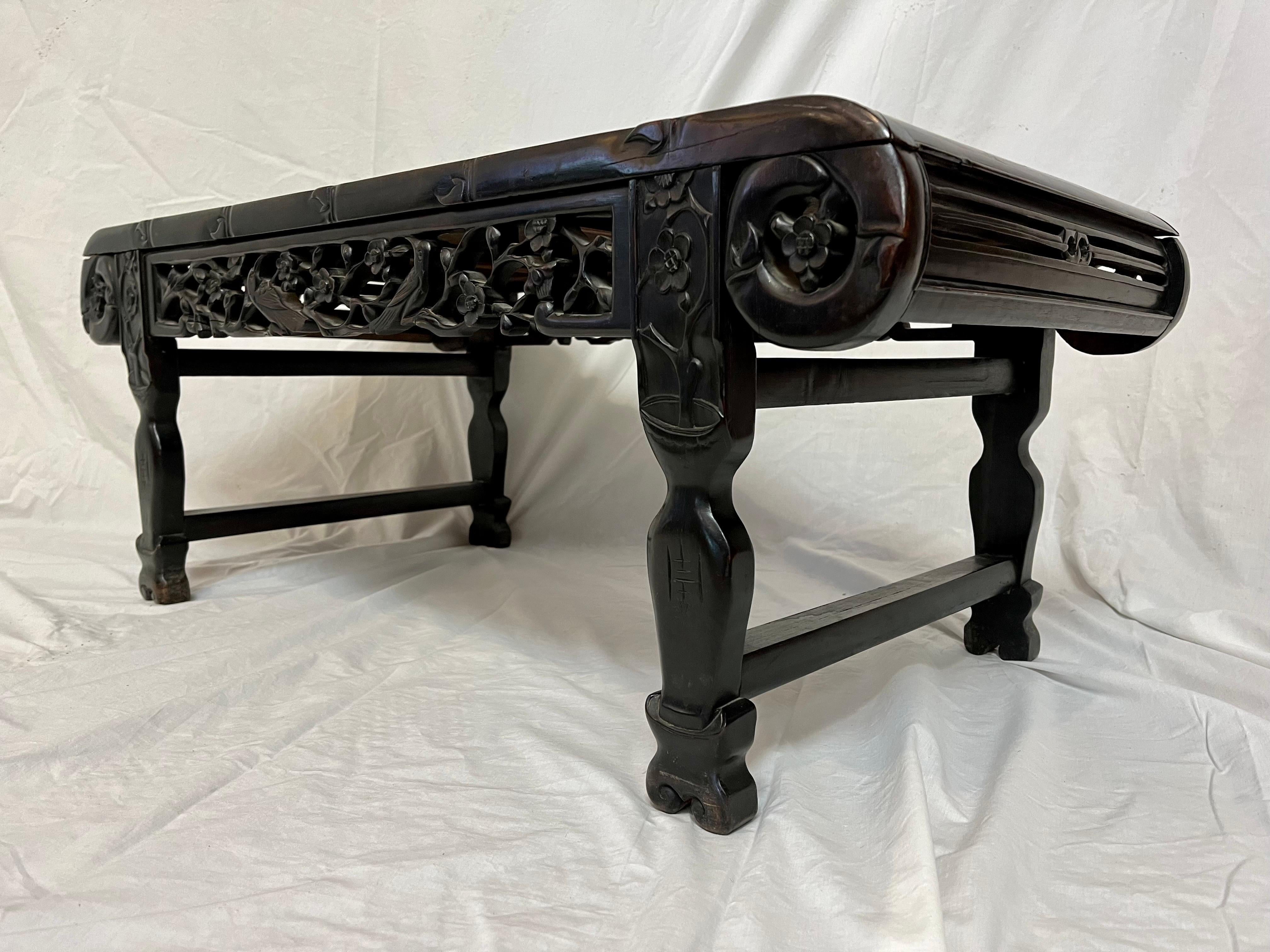 Asian Antique Carved and Pierced Fretwork Rounded Corners Low or Coffee Table 1