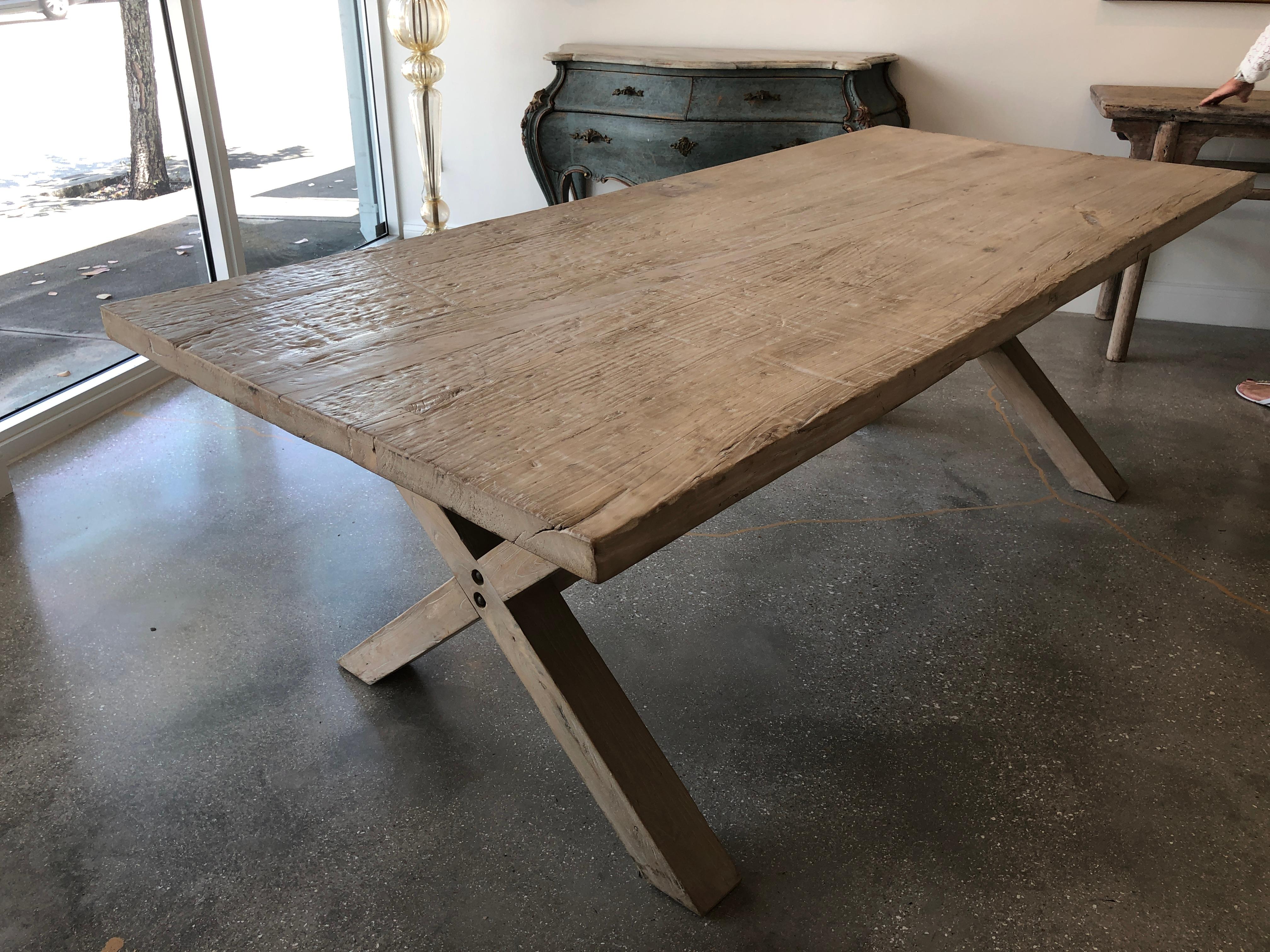 Asian Antique Organic Farm Table in Bleached Poplar Wood, 19th Century For Sale 5