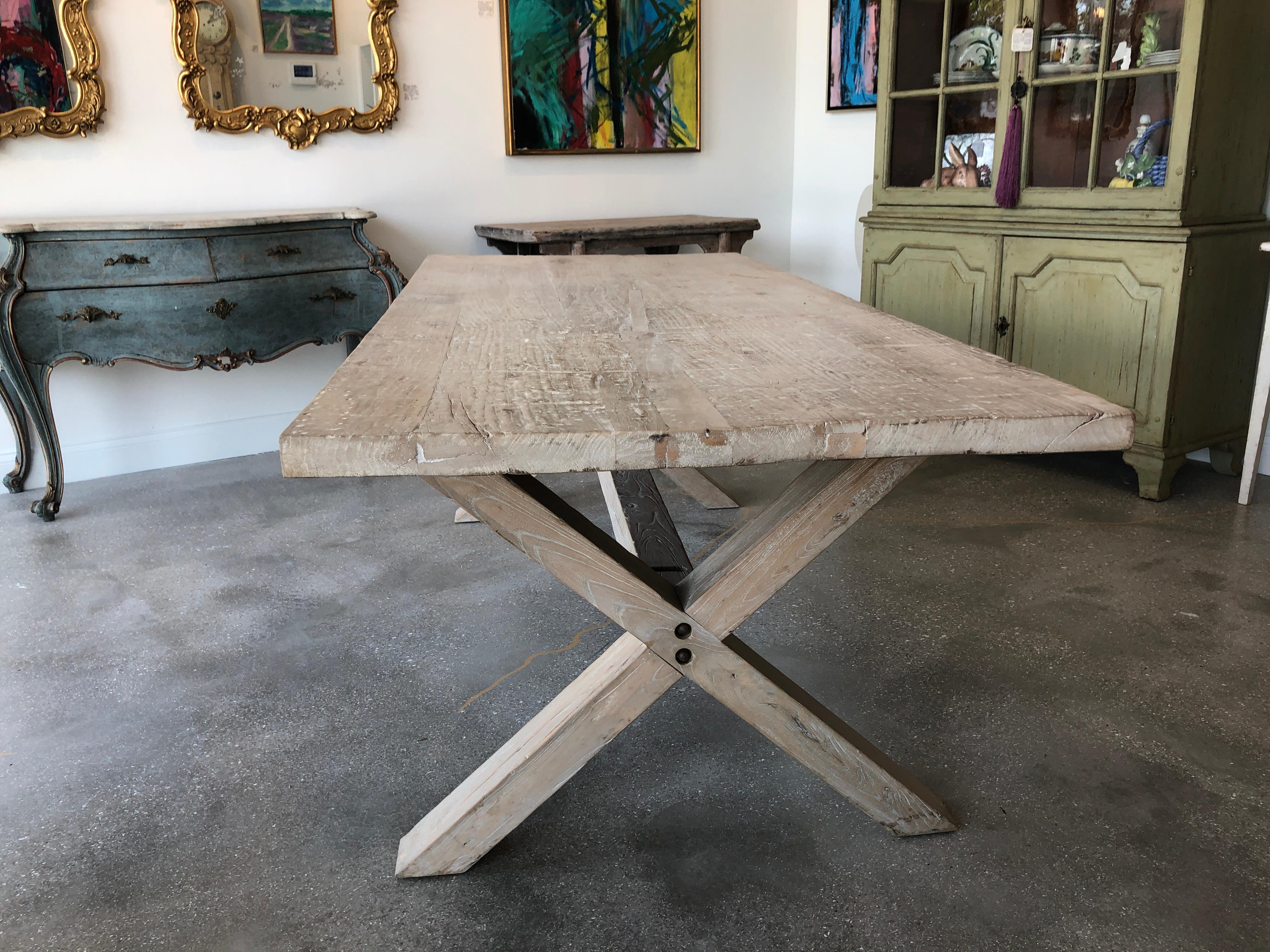 Chinese Asian Antique Organic Farm Table in Bleached Poplar Wood, 19th Century For Sale