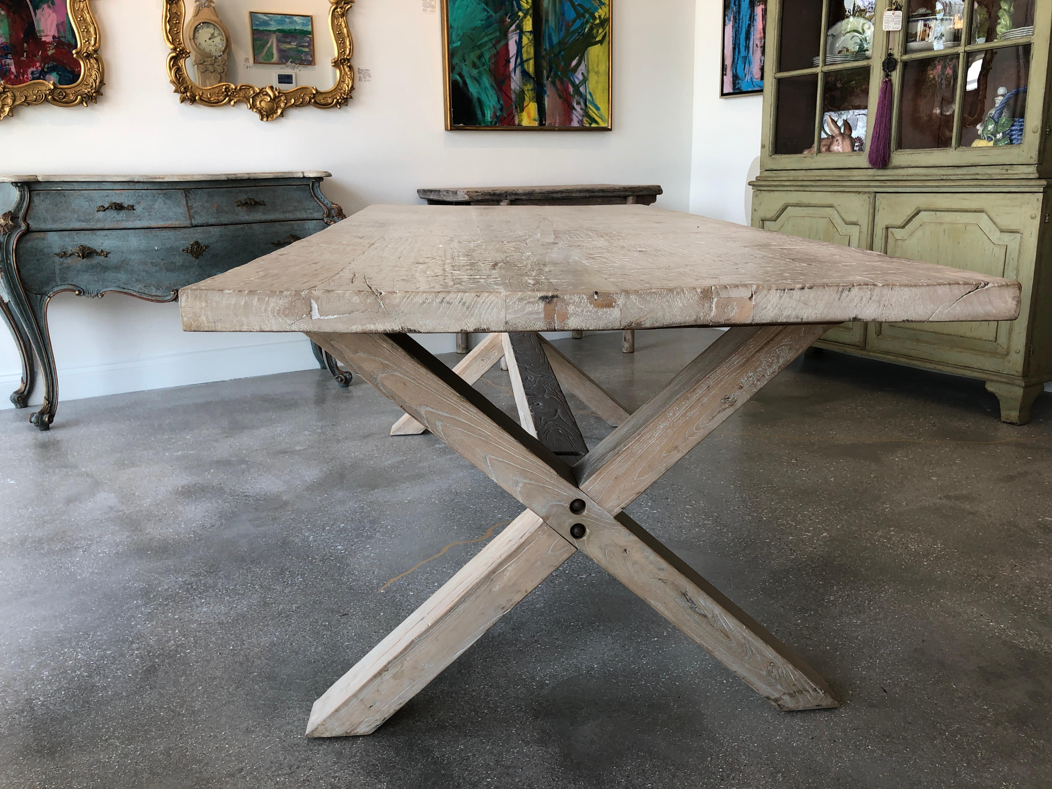 Asian Antique Organic Farm Table in Bleached Poplar Wood, 19th Century For Sale 2