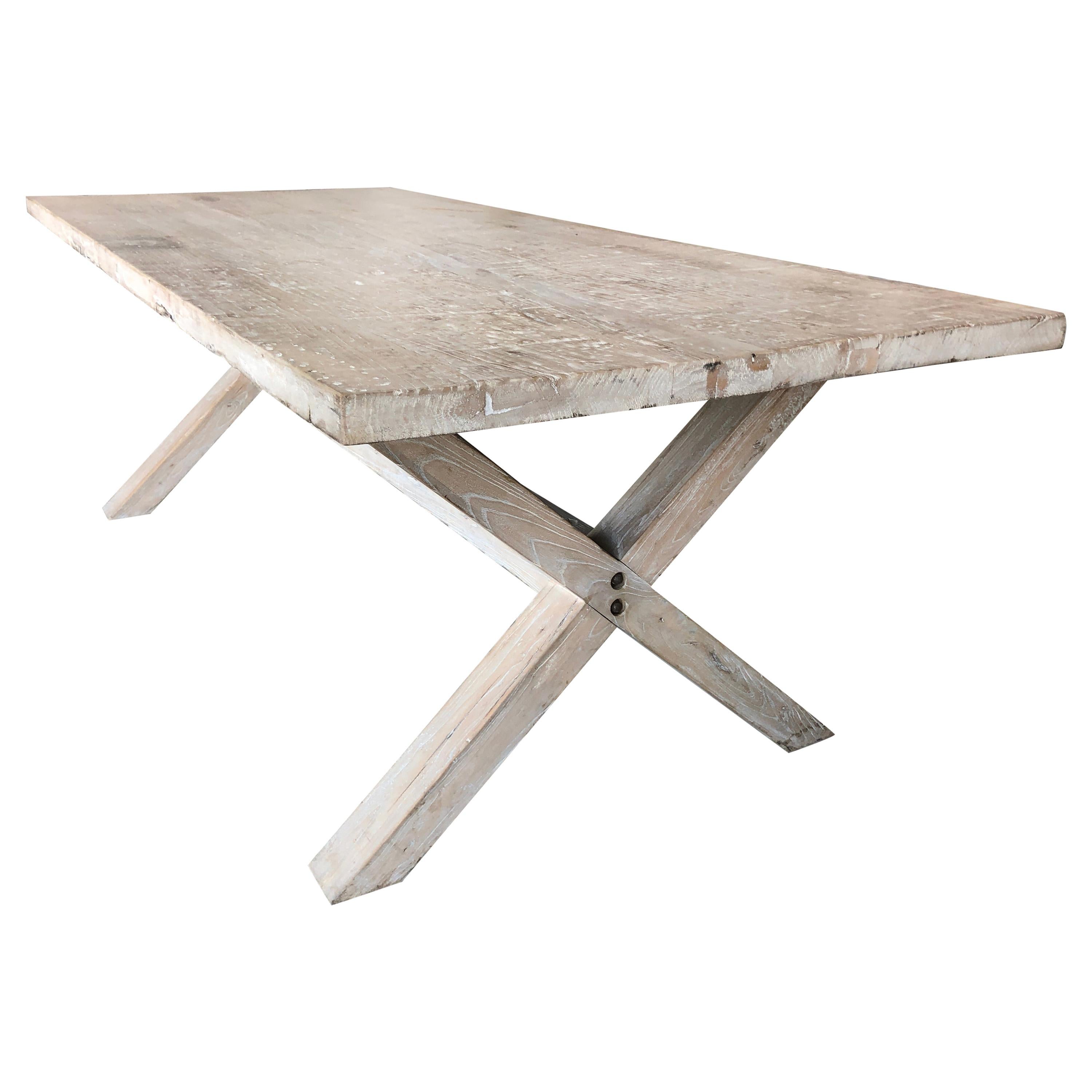 Asian Antique Organic Farm Table in Bleached Poplar Wood, 19th Century For Sale