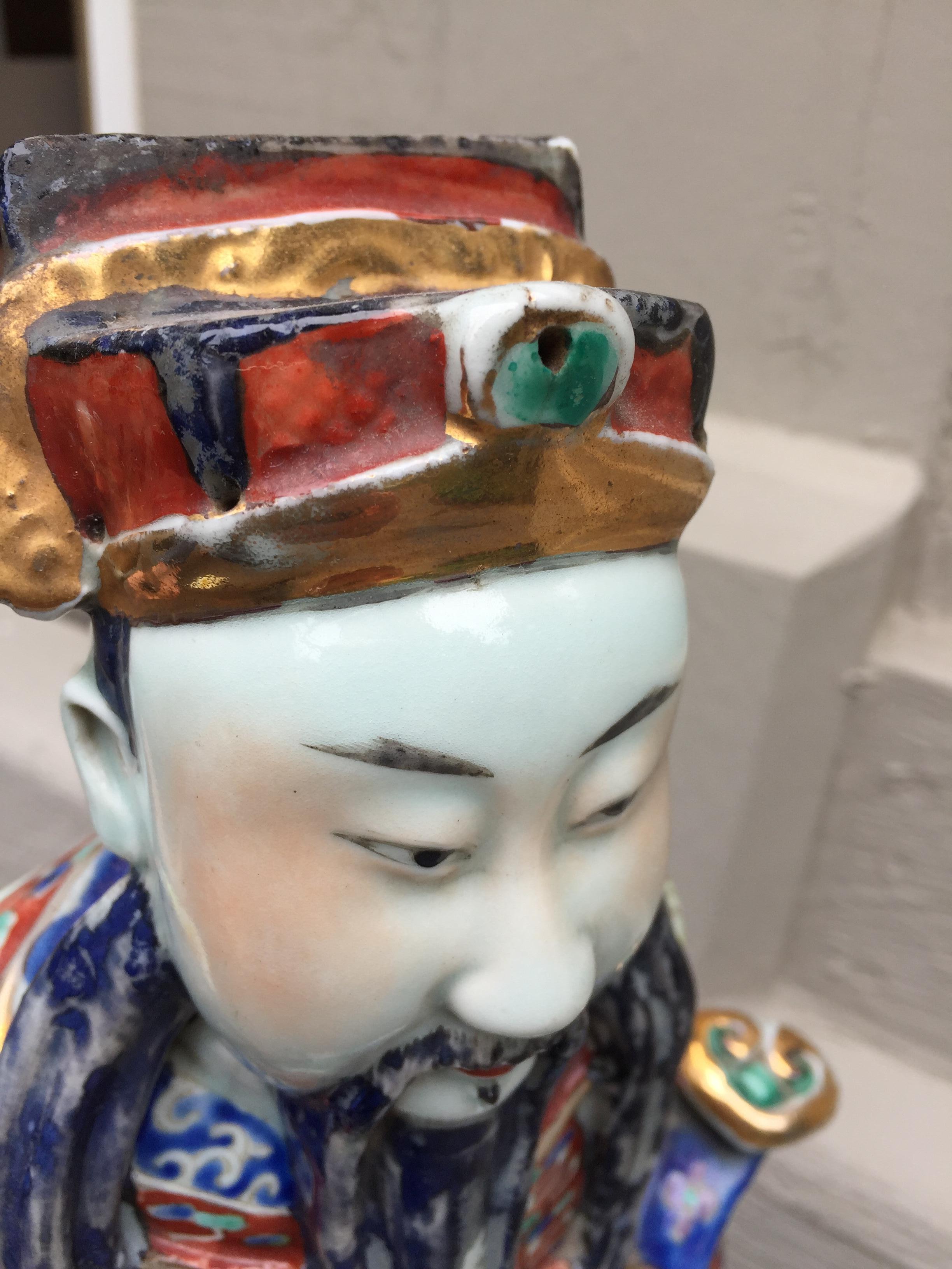 Asian Antique Porcelain and Gold Leaf Immortal Statue For Sale 3