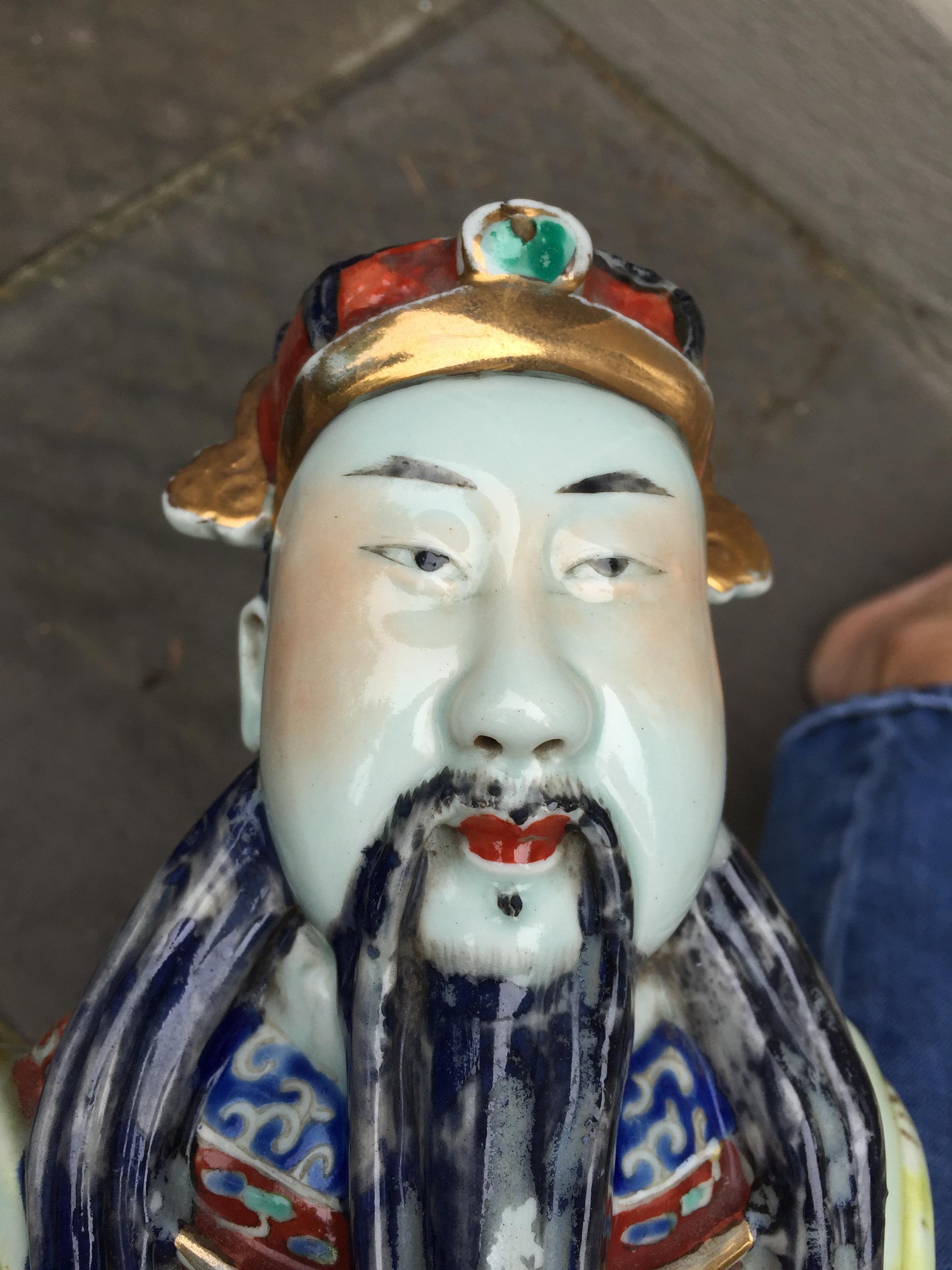 Asian Antique Porcelain and Gold Leaf Immortal Statue For Sale 5
