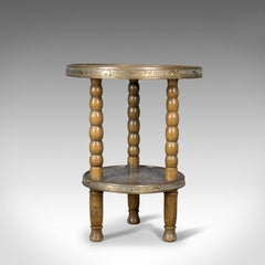 Asian Antique Side Table, Circular Brass Inlaid Tea, Benares, Berber, circa 1900