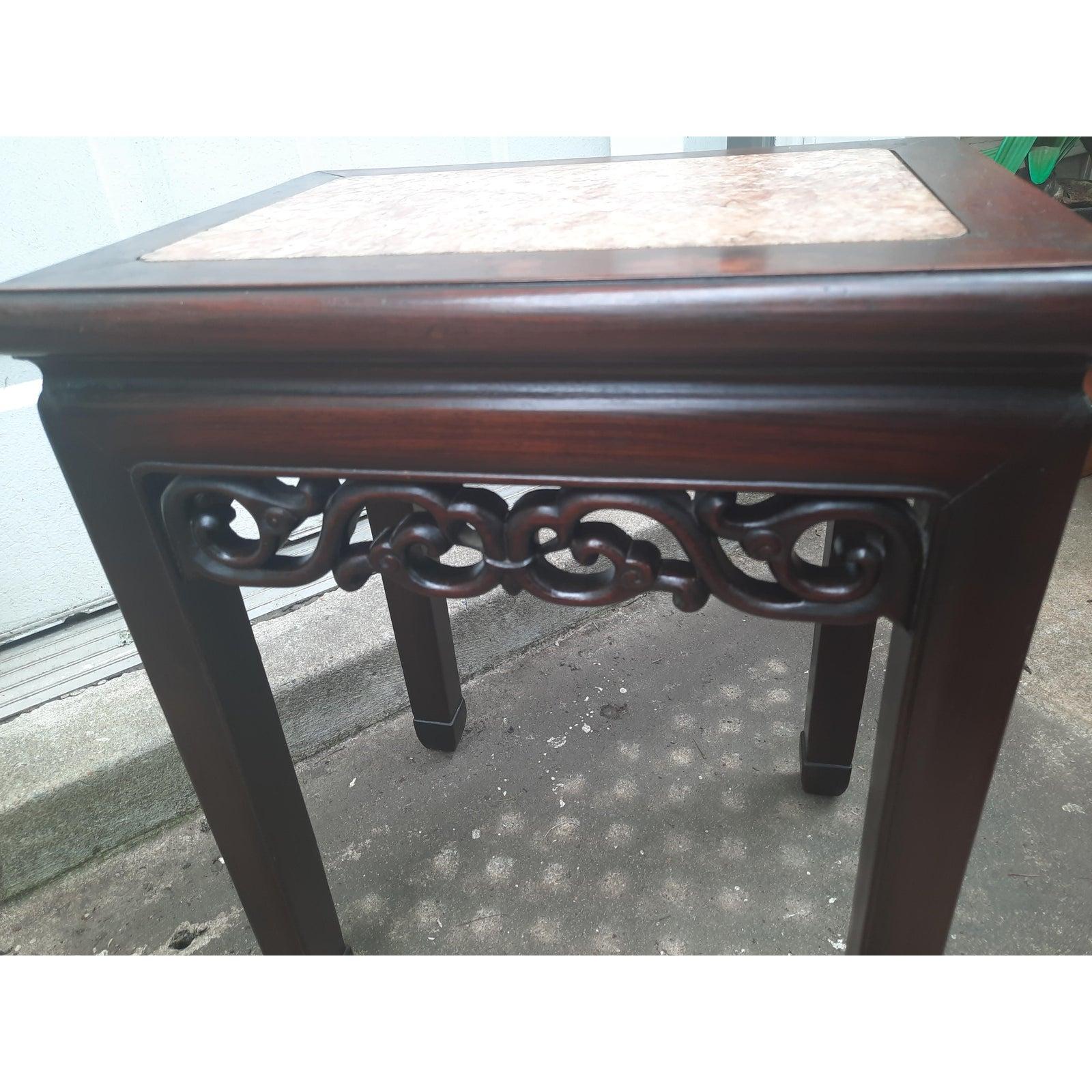 Chinese Chippendale Asian Antique Style Carved Mahogany Side Table For Sale