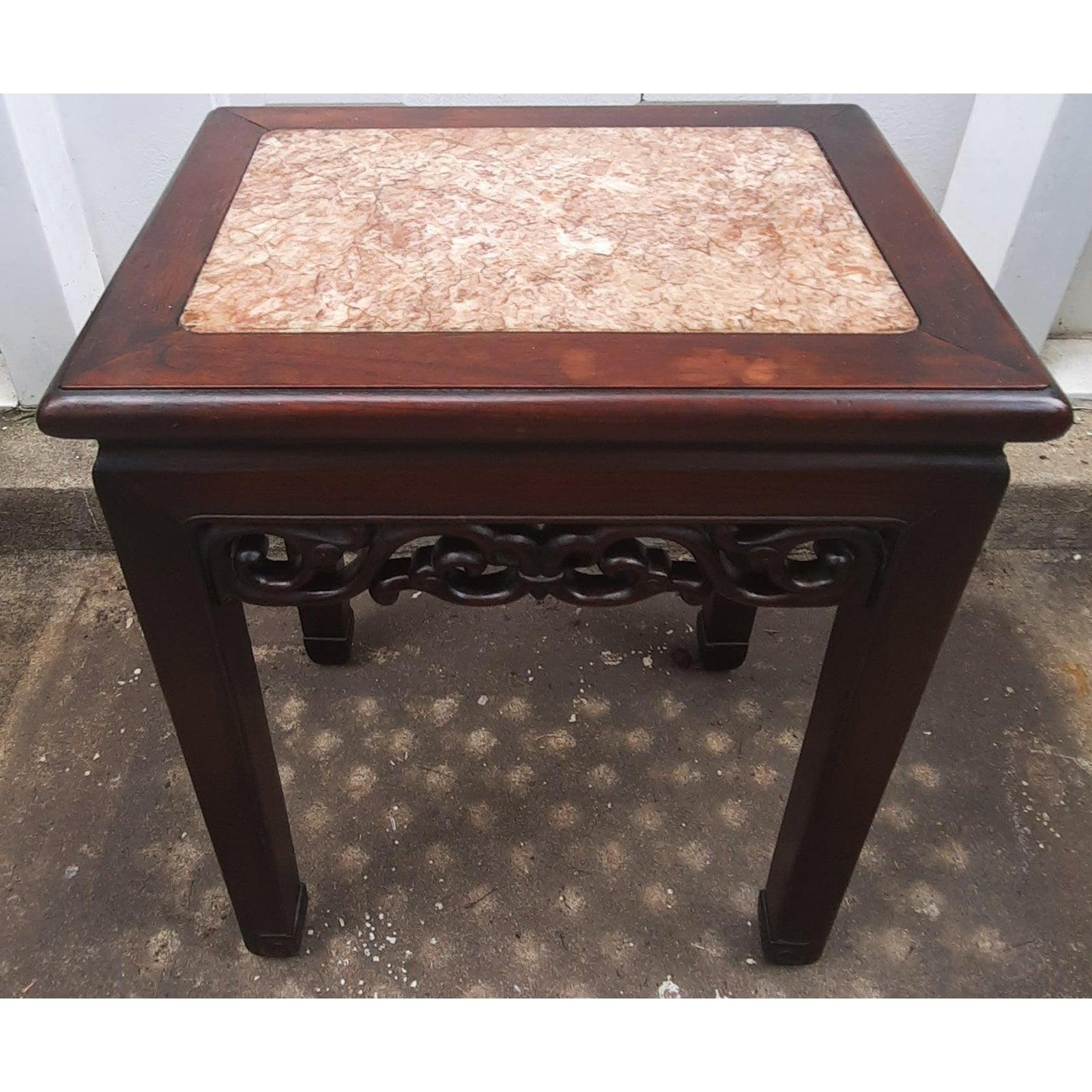 Woodwork Asian Antique Style Carved Mahogany Side Table For Sale