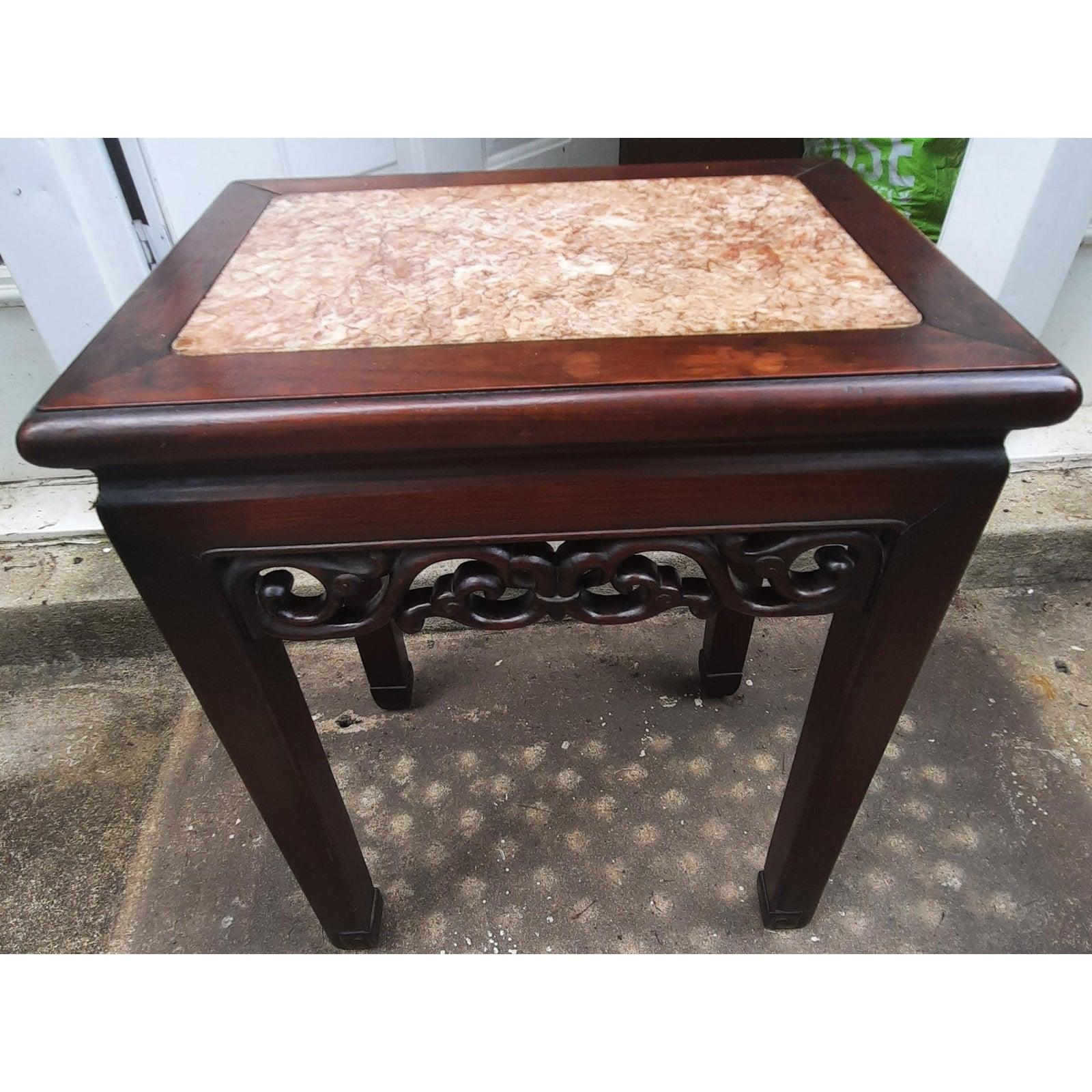 Asian Antique Style Carved Mahogany Side Table In Good Condition For Sale In Germantown, MD