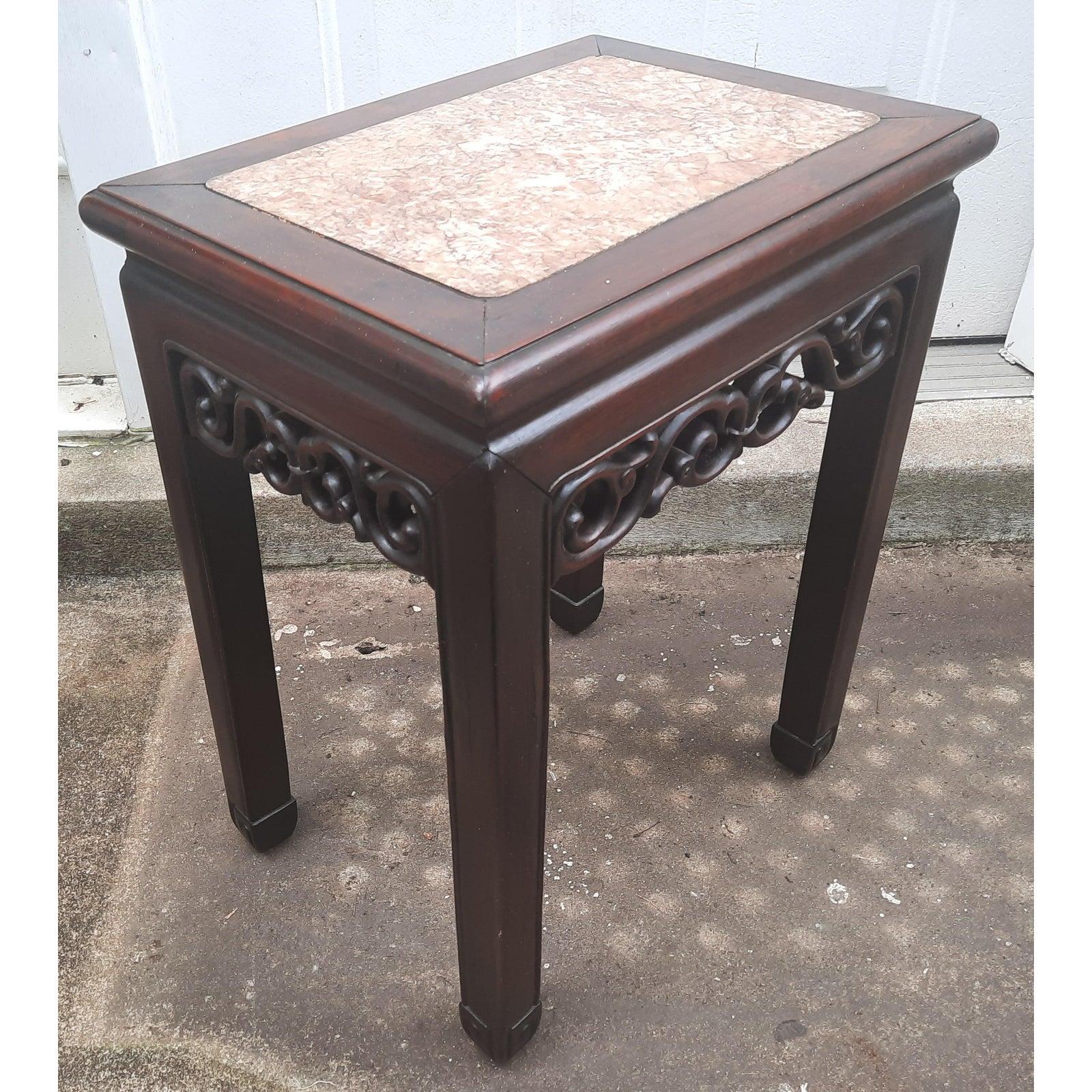 20th Century Asian Antique Style Carved Mahogany Side Table For Sale