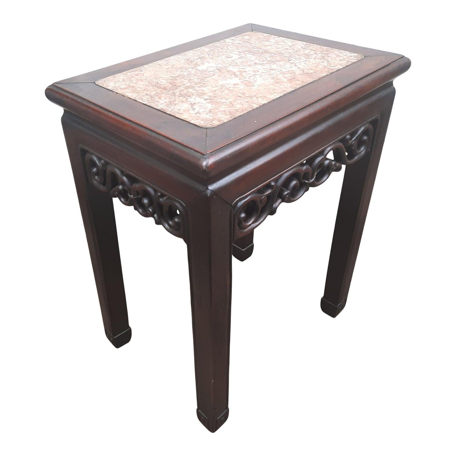 Asian Antique Style Carved Mahogany Side Table For Sale
