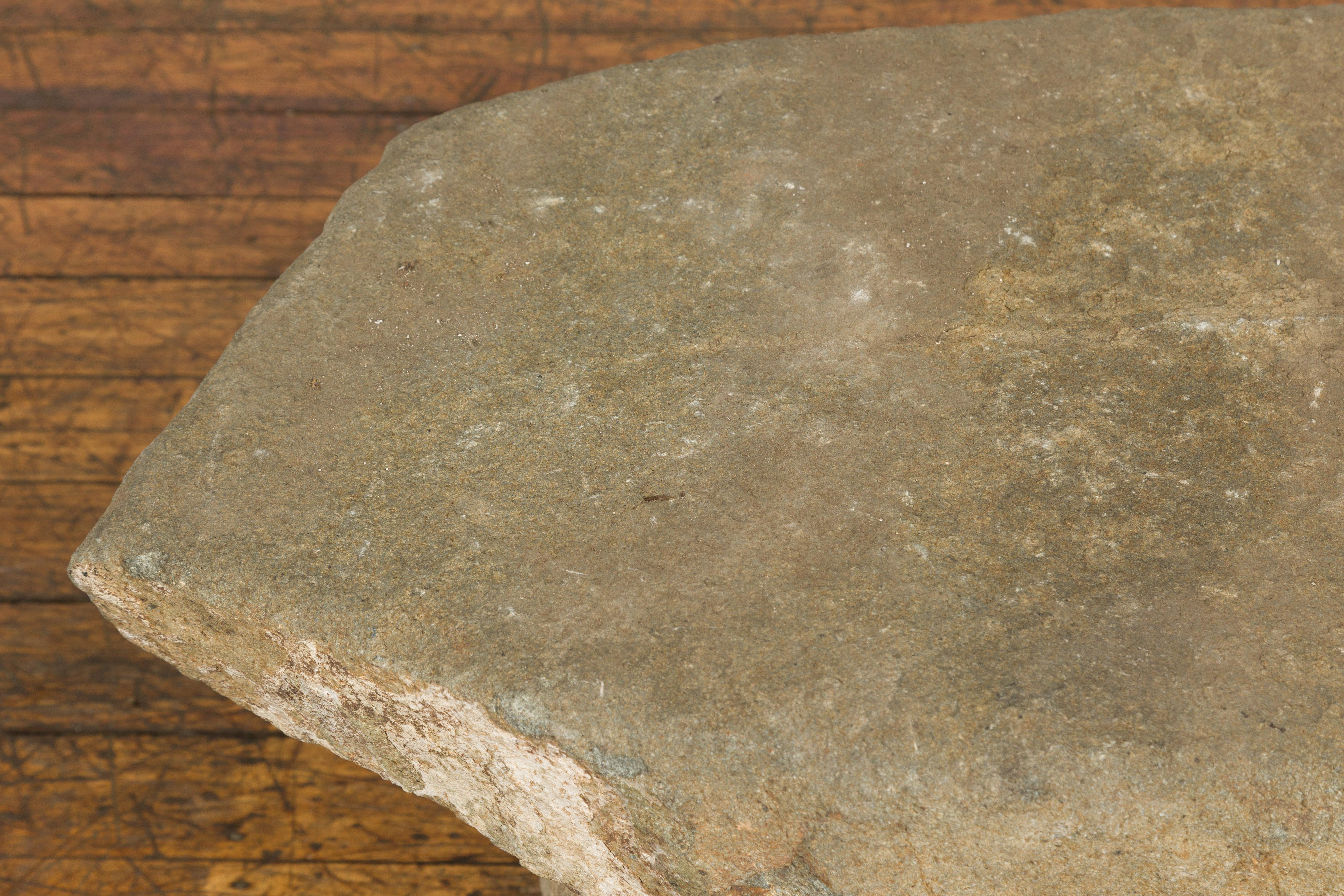 Asian Antique Three Piece Stone Bench with Great Rustic Character 4