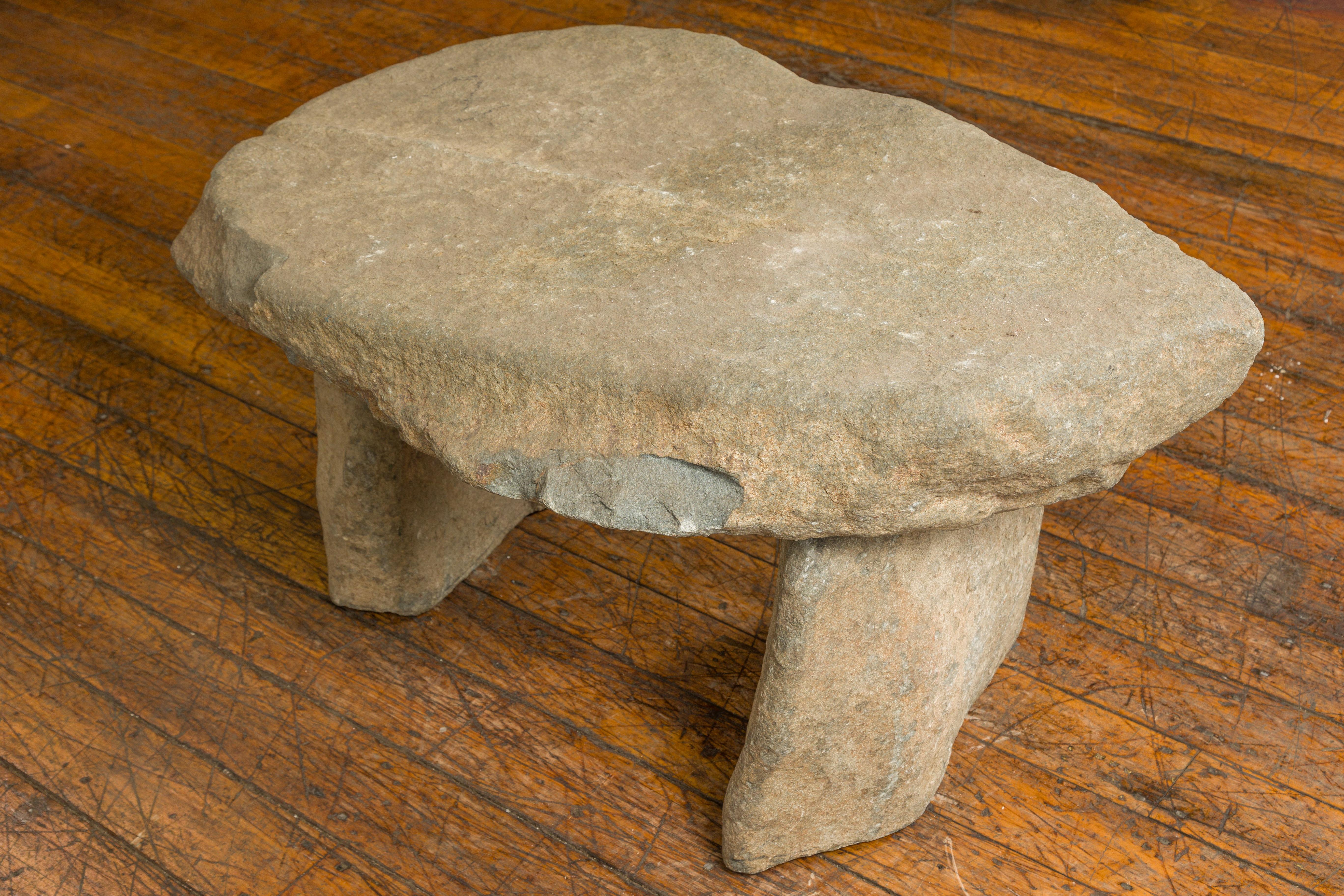 Asian Antique Three Piece Stone Bench with Great Rustic Character 7