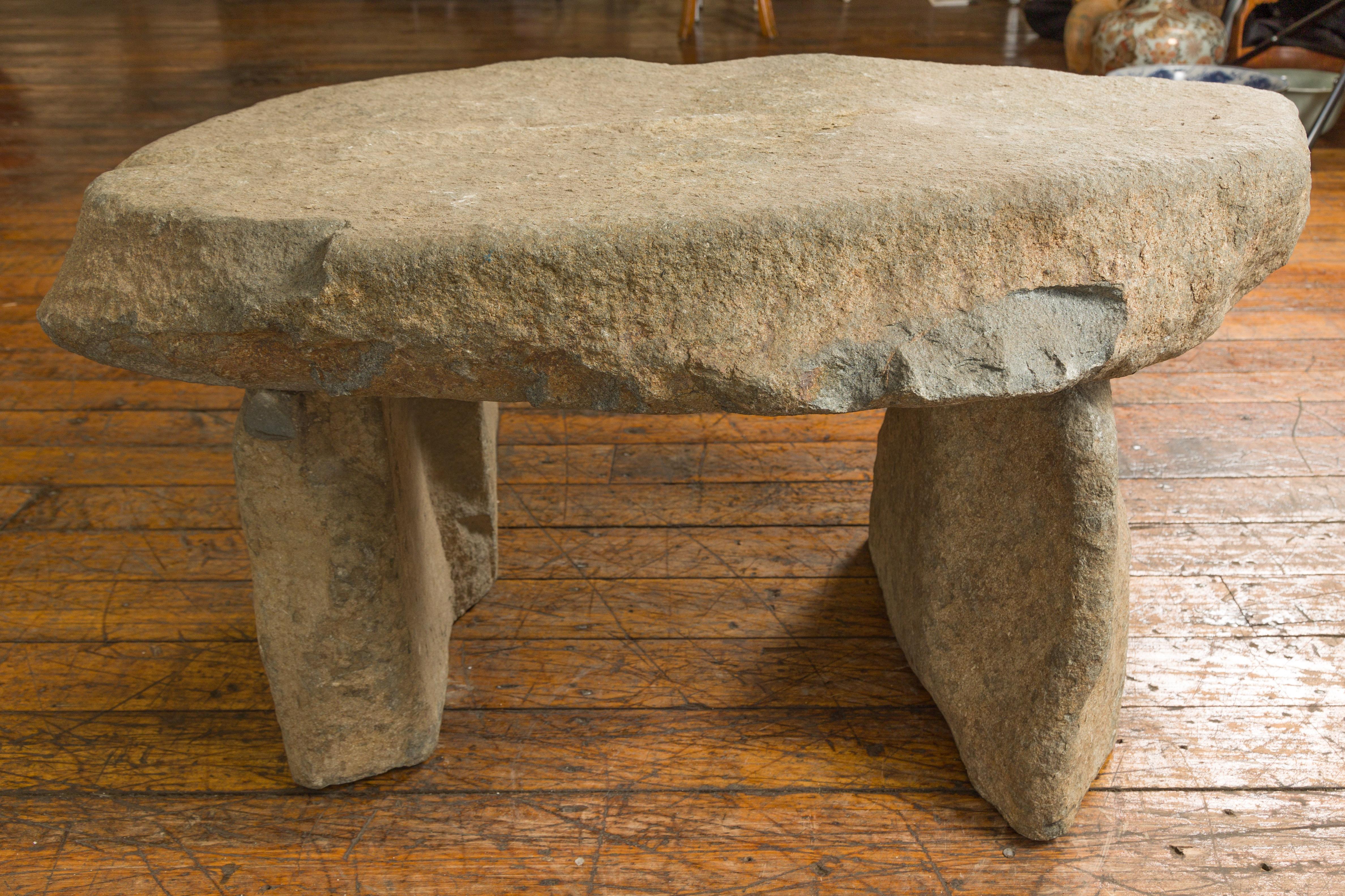Asian Antique Three Piece Stone Bench with Great Rustic Character For Sale 10