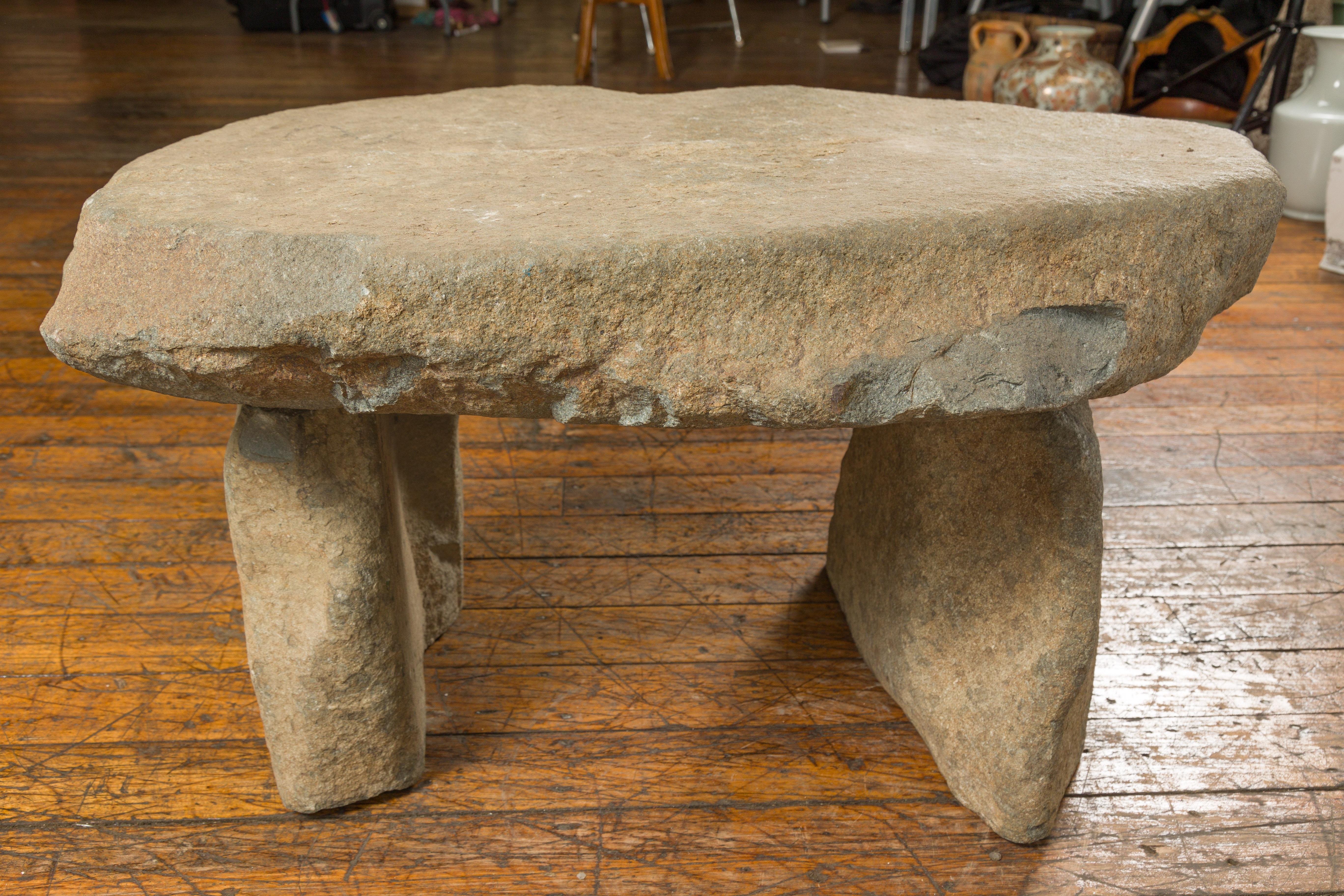 Asian Antique Three Piece Stone Bench with Great Rustic Character 9