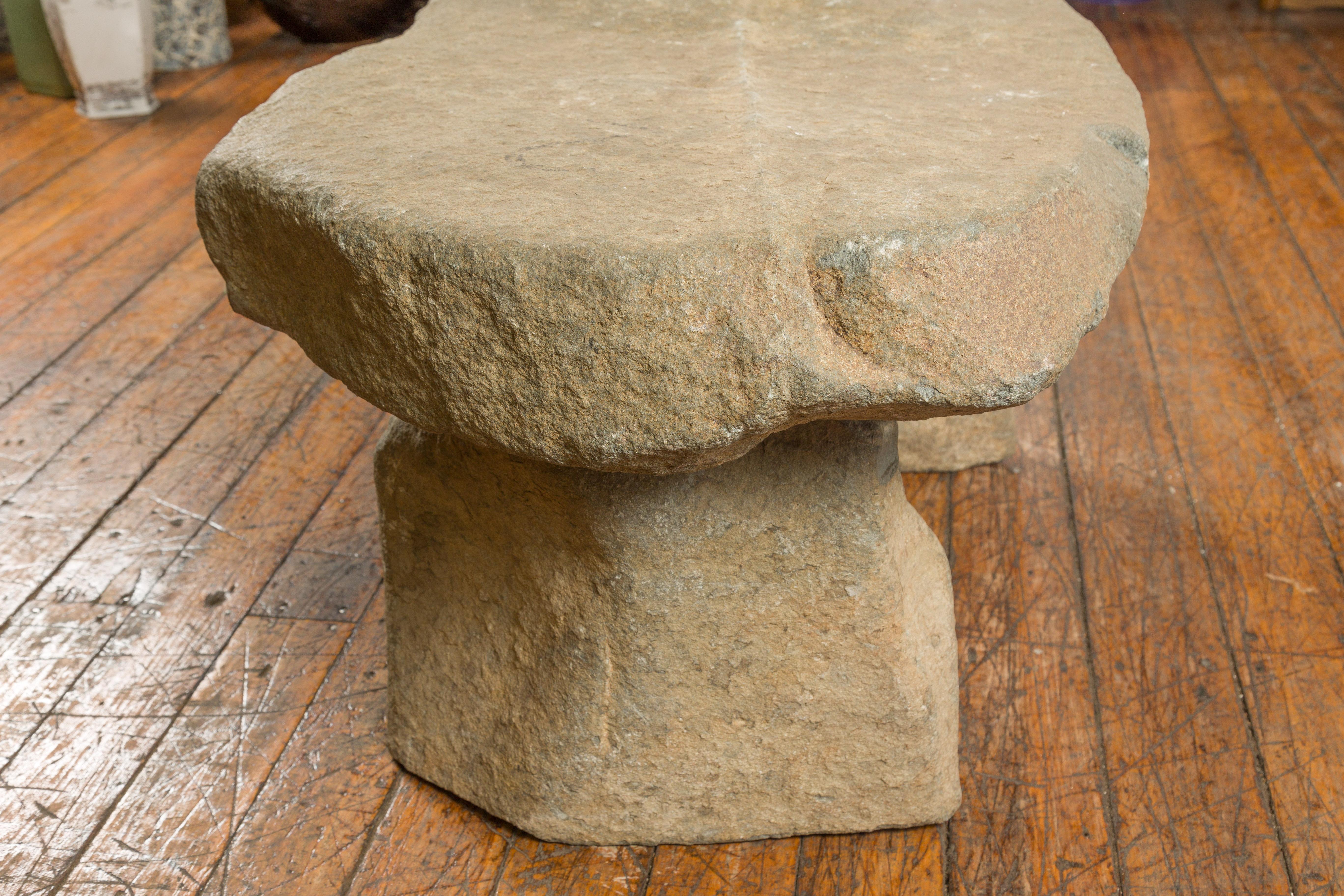 Asian Antique Three Piece Stone Bench with Great Rustic Character 10