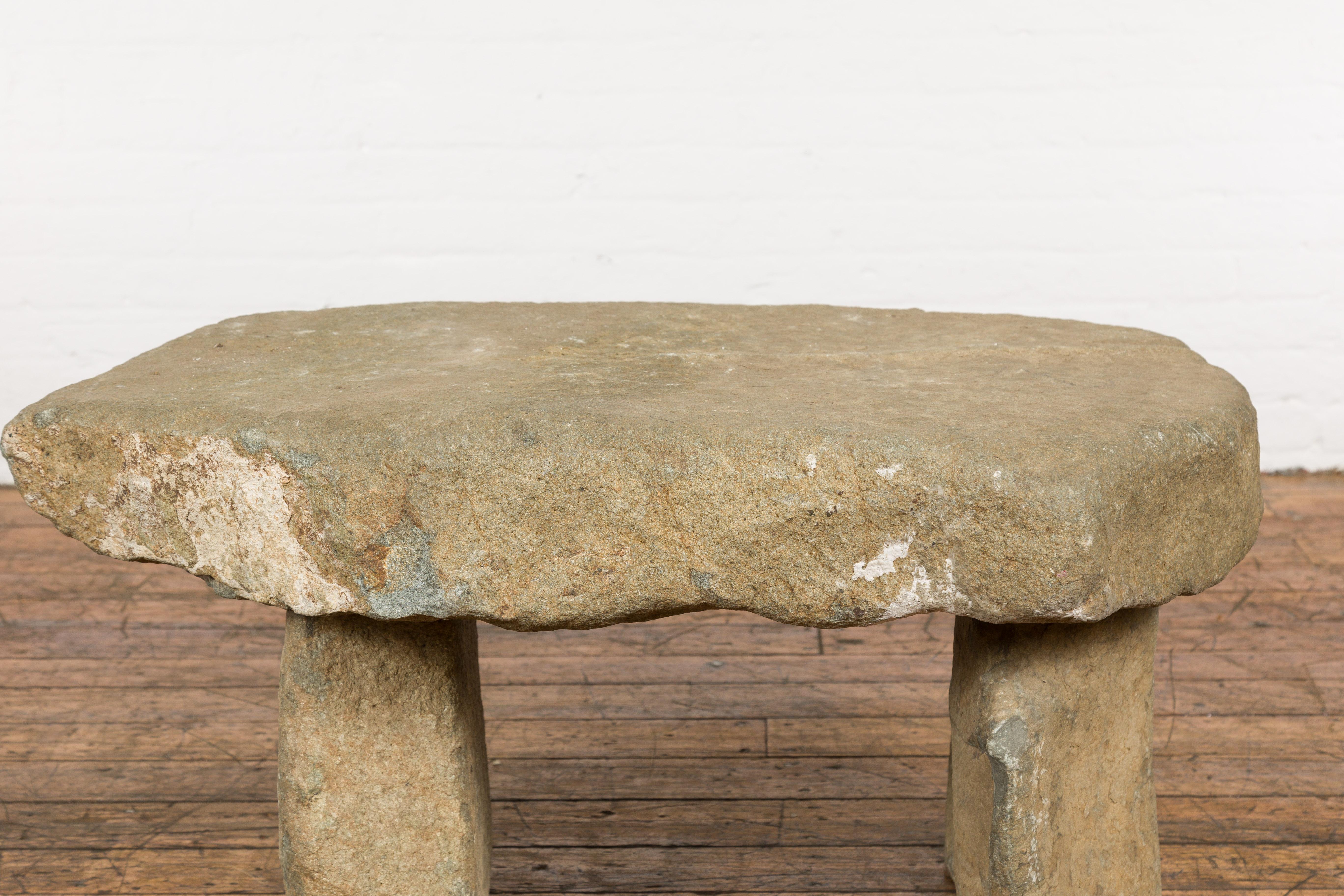 19th Century Asian Antique Three Piece Stone Bench with Great Rustic Character For Sale