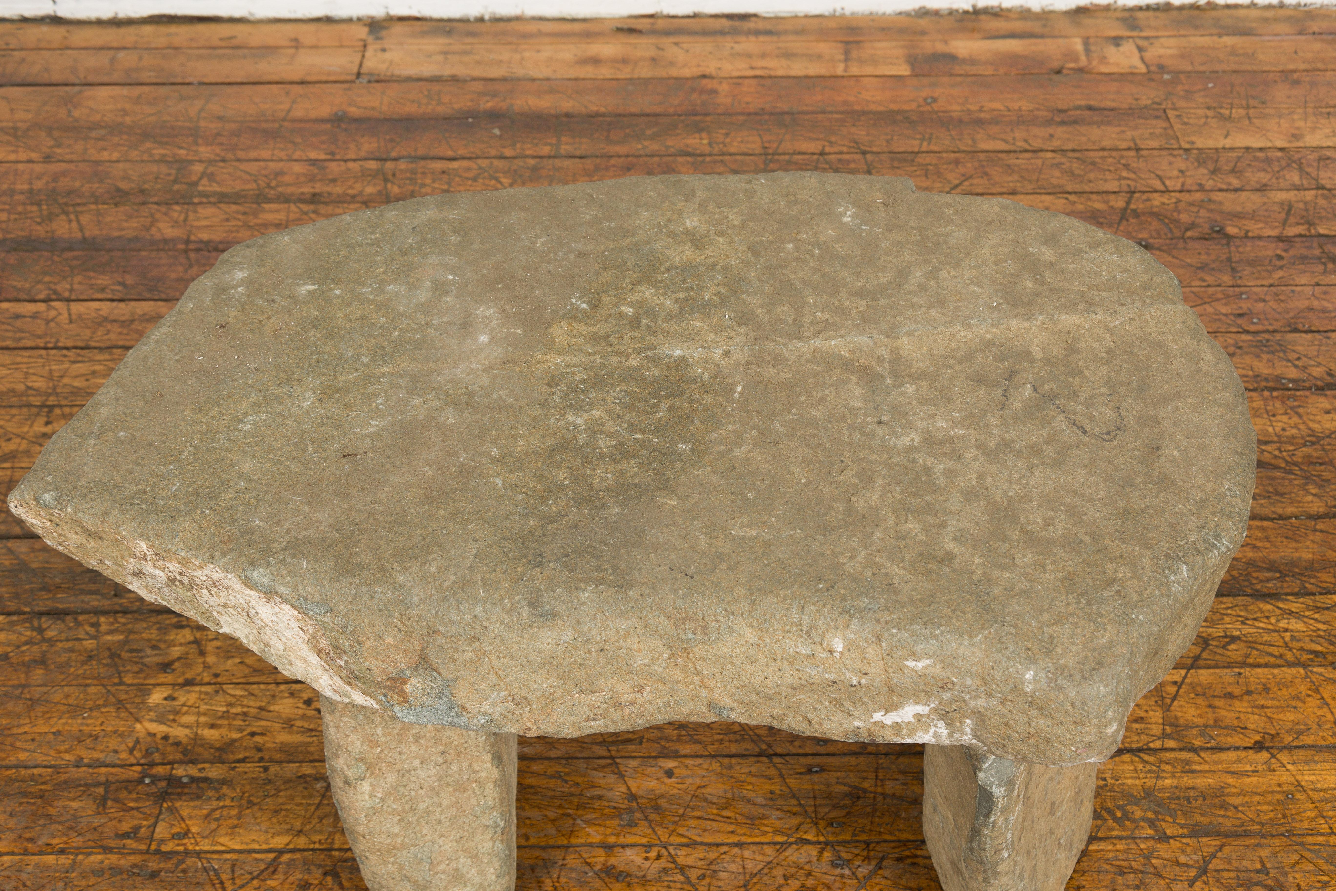 Asian Antique Three Piece Stone Bench with Great Rustic Character For Sale 3