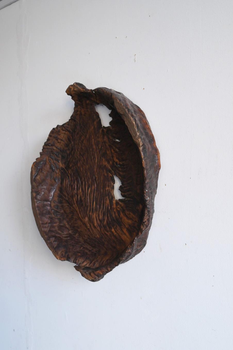 Hand-Carved Asian antique wooden bowl/Late 19th Century/Wabi-Sabi wall art For Sale