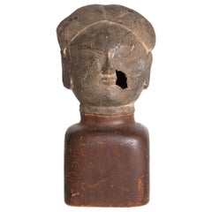 Asian Antiquity Clay Head on Wood Base