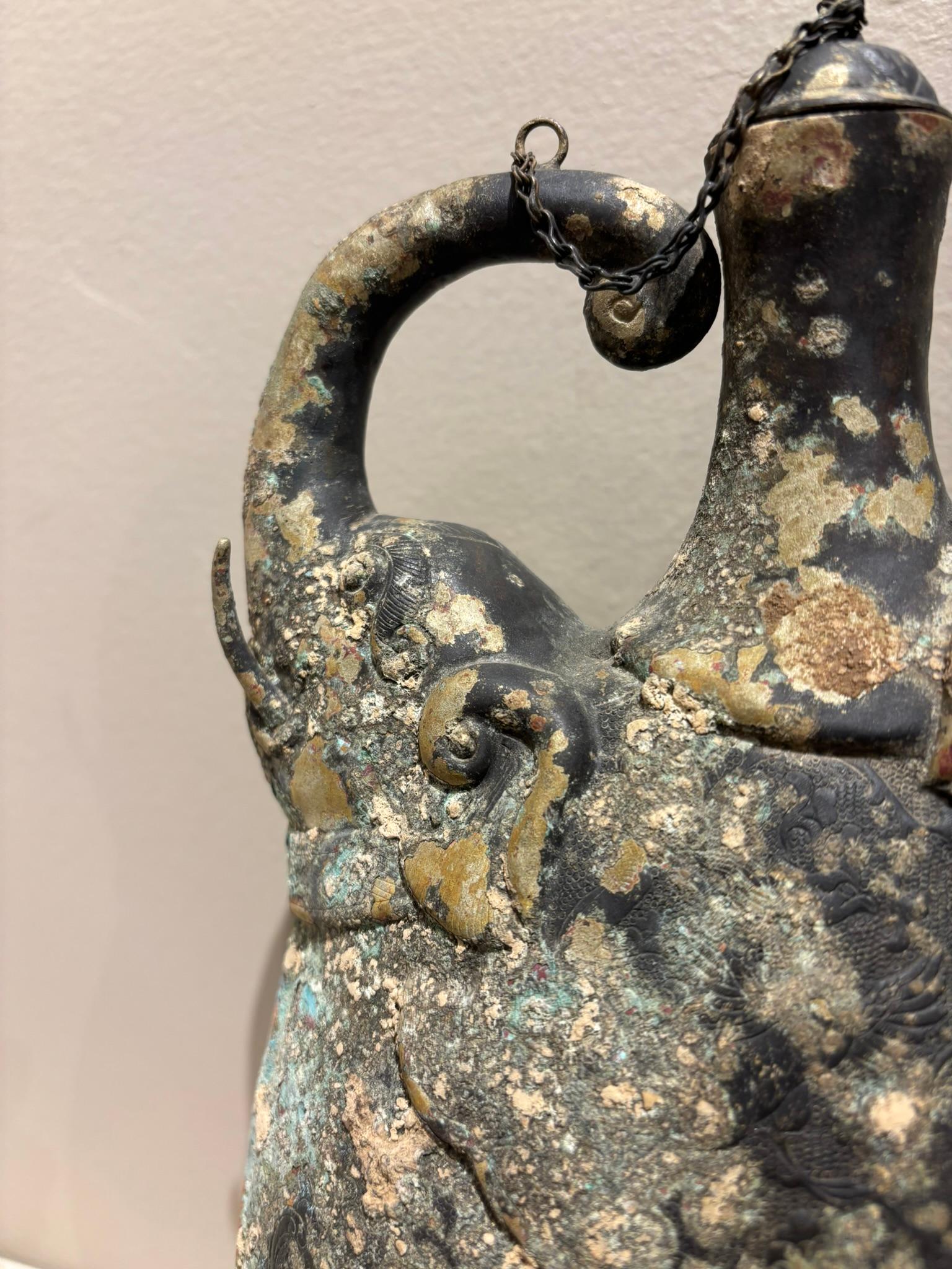 Asian Archaistic Copper Vessel With Boar's Head and Elephant's Head For Sale 4