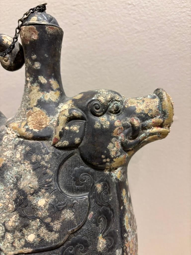 Asian Archaistic Copper Vessel With Boar's Head and Elephant's Head For Sale 5