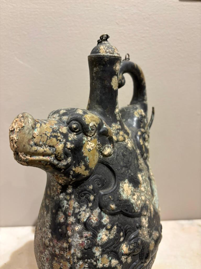 Asian Archaistic Copper Vessel With Boar's Head and Elephant's Head For Sale 8