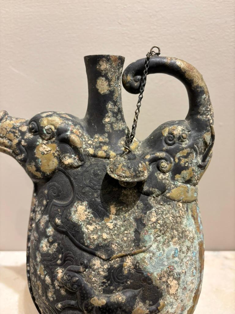 Asian Archaistic Copper Vessel With Boar's Head and Elephant's Head For Sale 9