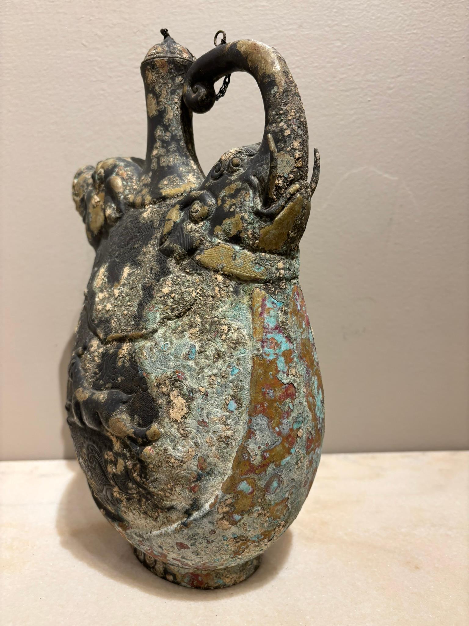 Chinese Asian Archaistic Copper Vessel With Boar's Head and Elephant's Head For Sale