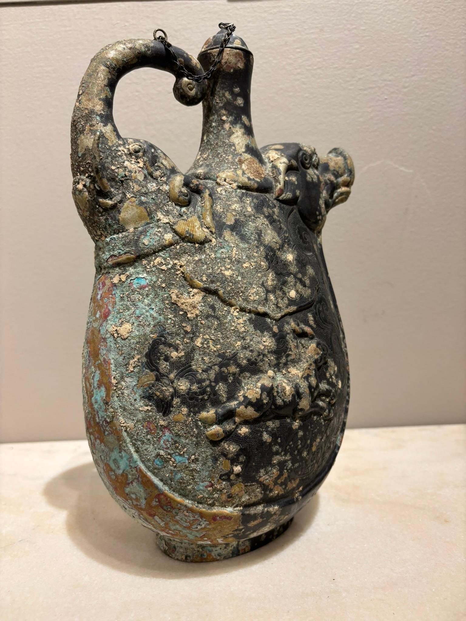 Asian Archaistic Copper Vessel With Boar's Head and Elephant's Head In Good Condition For Sale In Stamford, CT