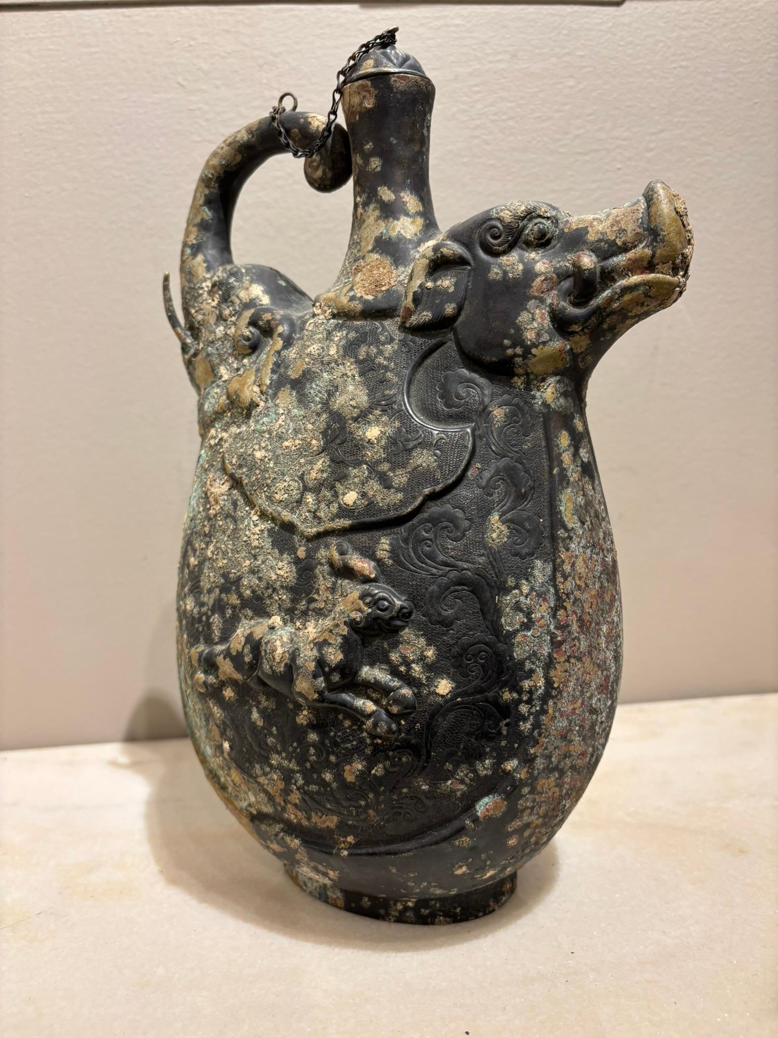 20th Century Asian Archaistic Copper Vessel With Boar's Head and Elephant's Head For Sale