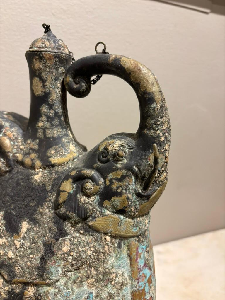Asian Archaistic Copper Vessel With Boar's Head and Elephant's Head For Sale 2