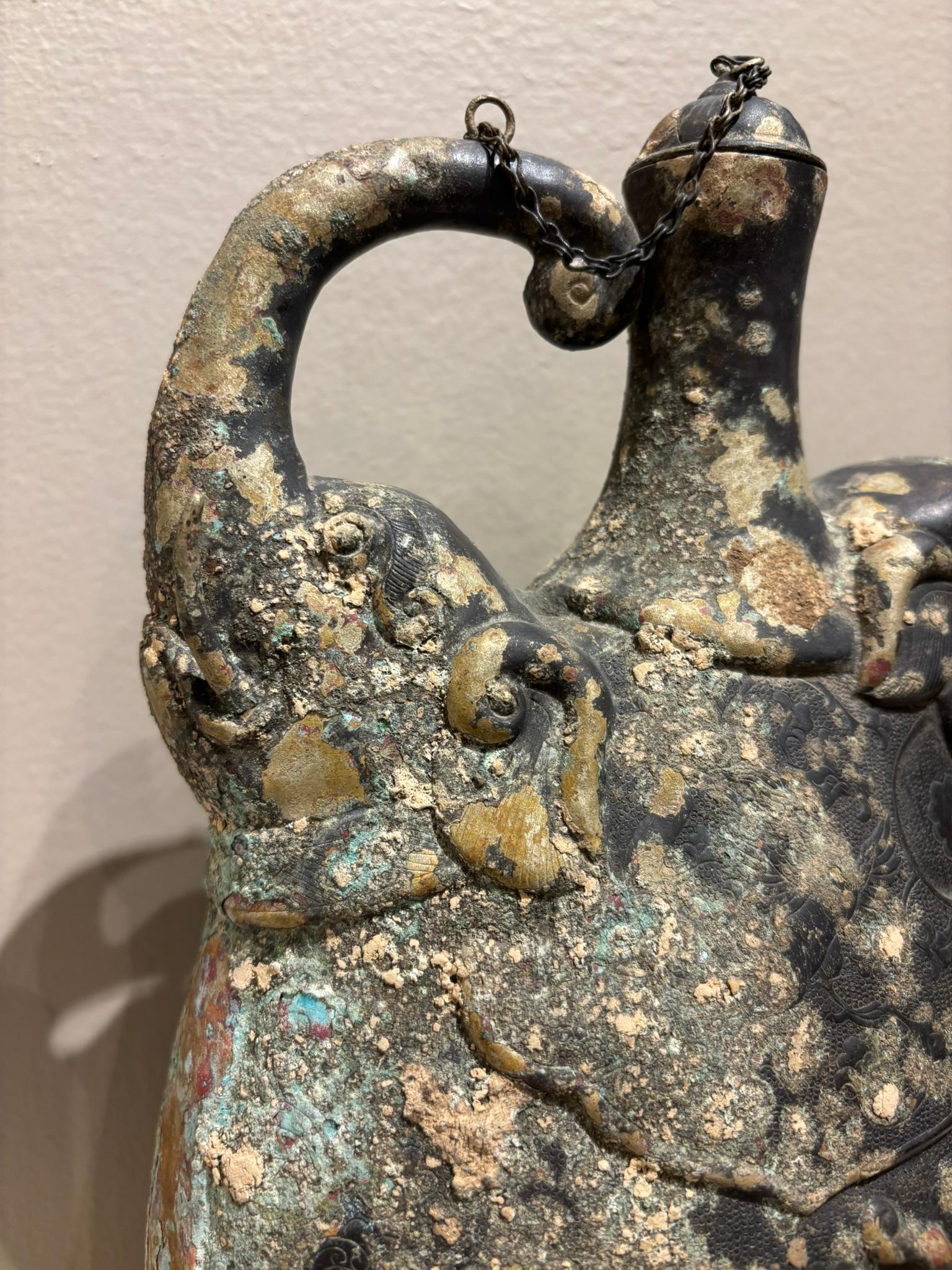 Asian Archaistic Copper Vessel With Boar's Head and Elephant's Head For Sale 3
