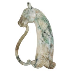 Arte asiático y antiguo indio Mughal Empuñadura de daga de jade en forma de cabeza de caballo