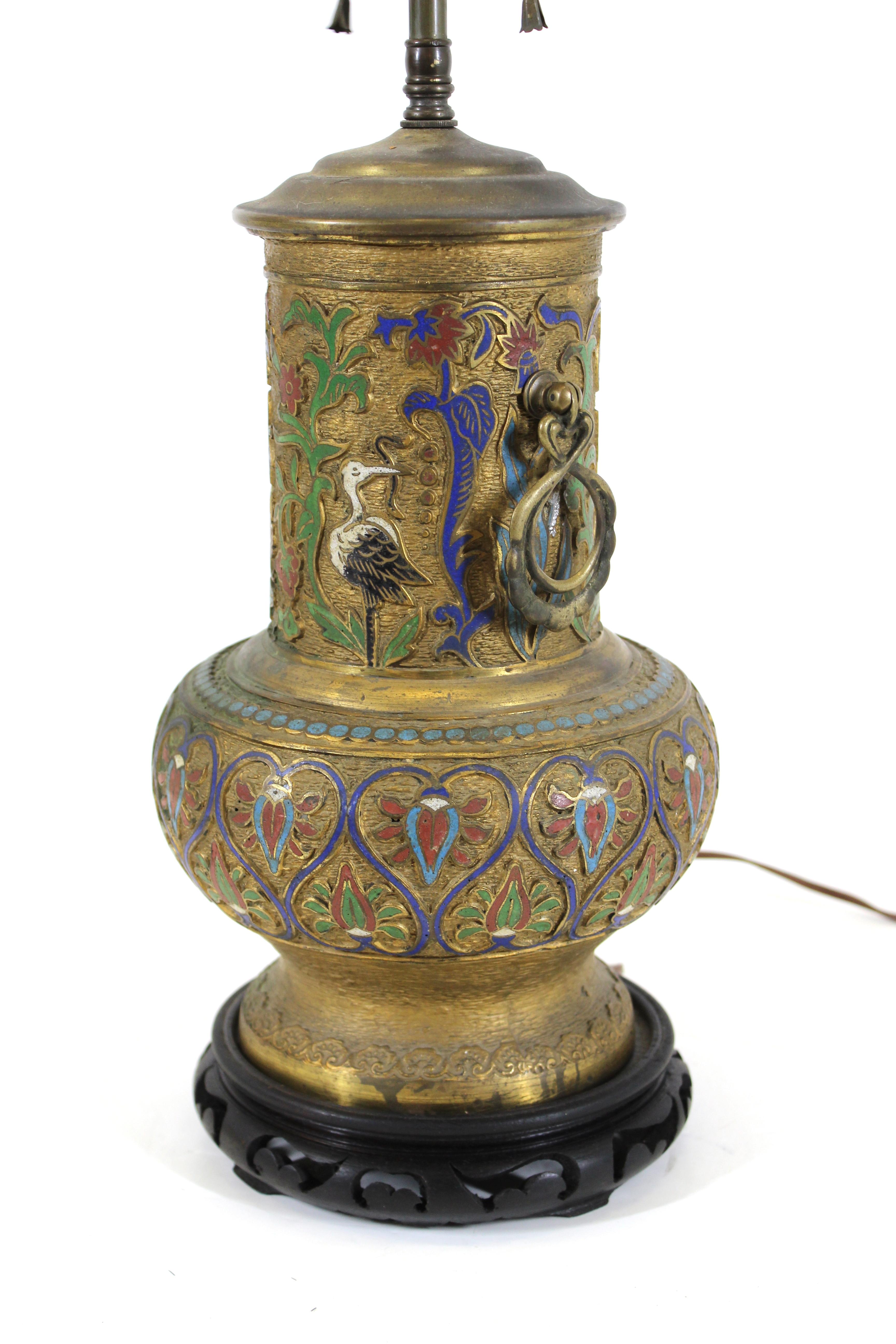 Mid-20th Century Asian Art Deco Champlevé Enamel Urn Table Lamp For Sale