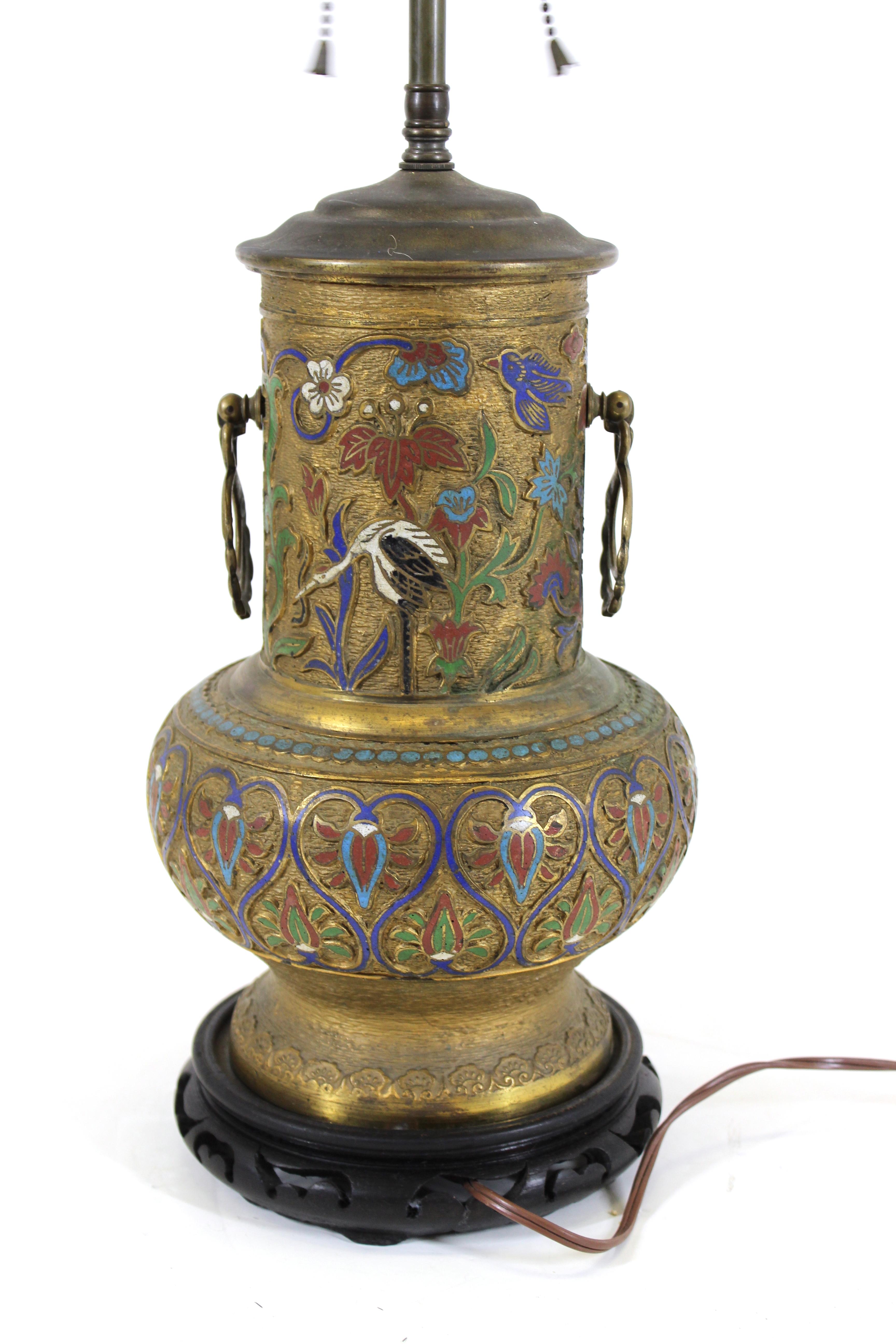 Asian Art Deco Champlevé Enamel Urn Table Lamp For Sale 1