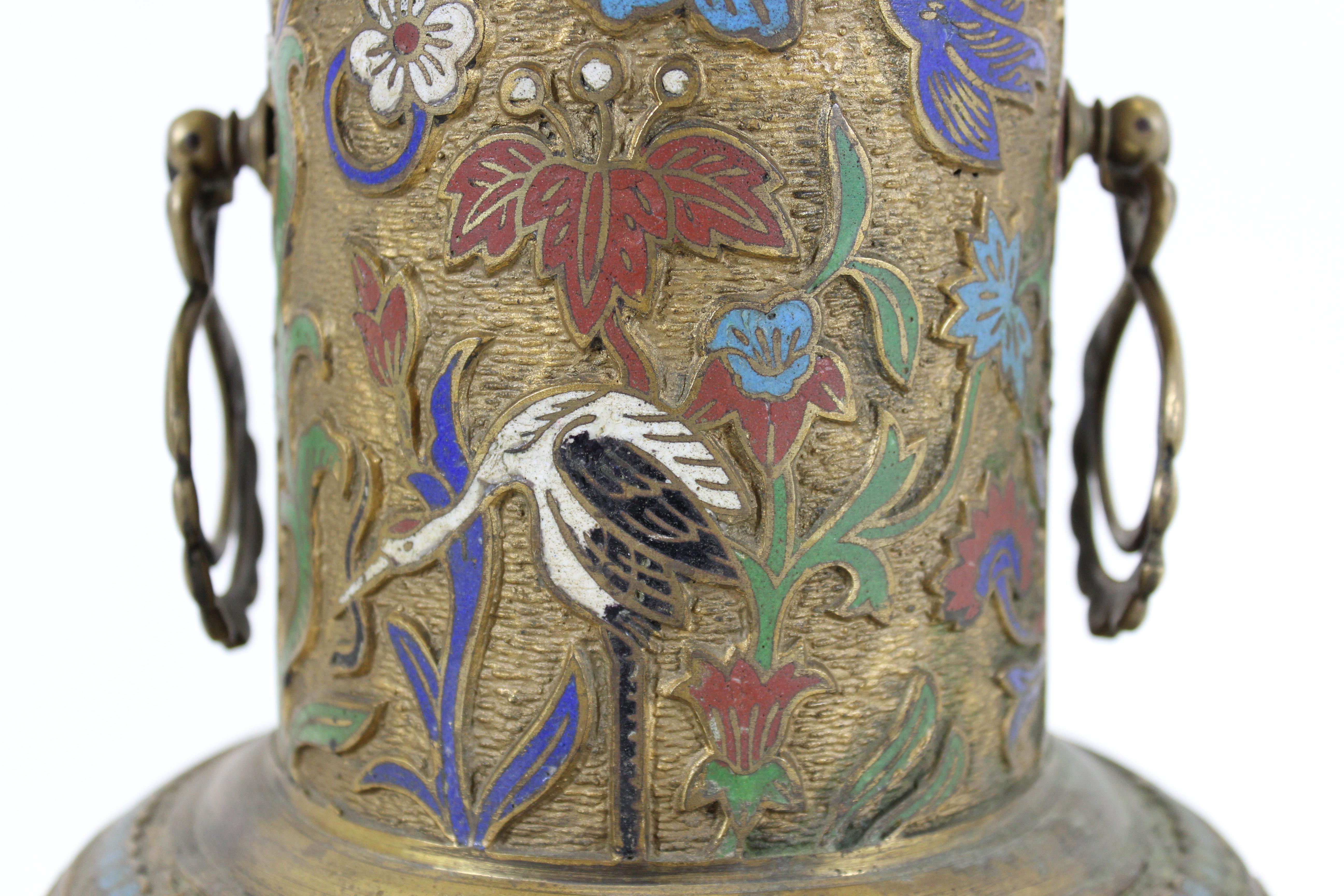 Asian Art Deco Champlevé Enamel Urn Table Lamp For Sale 2