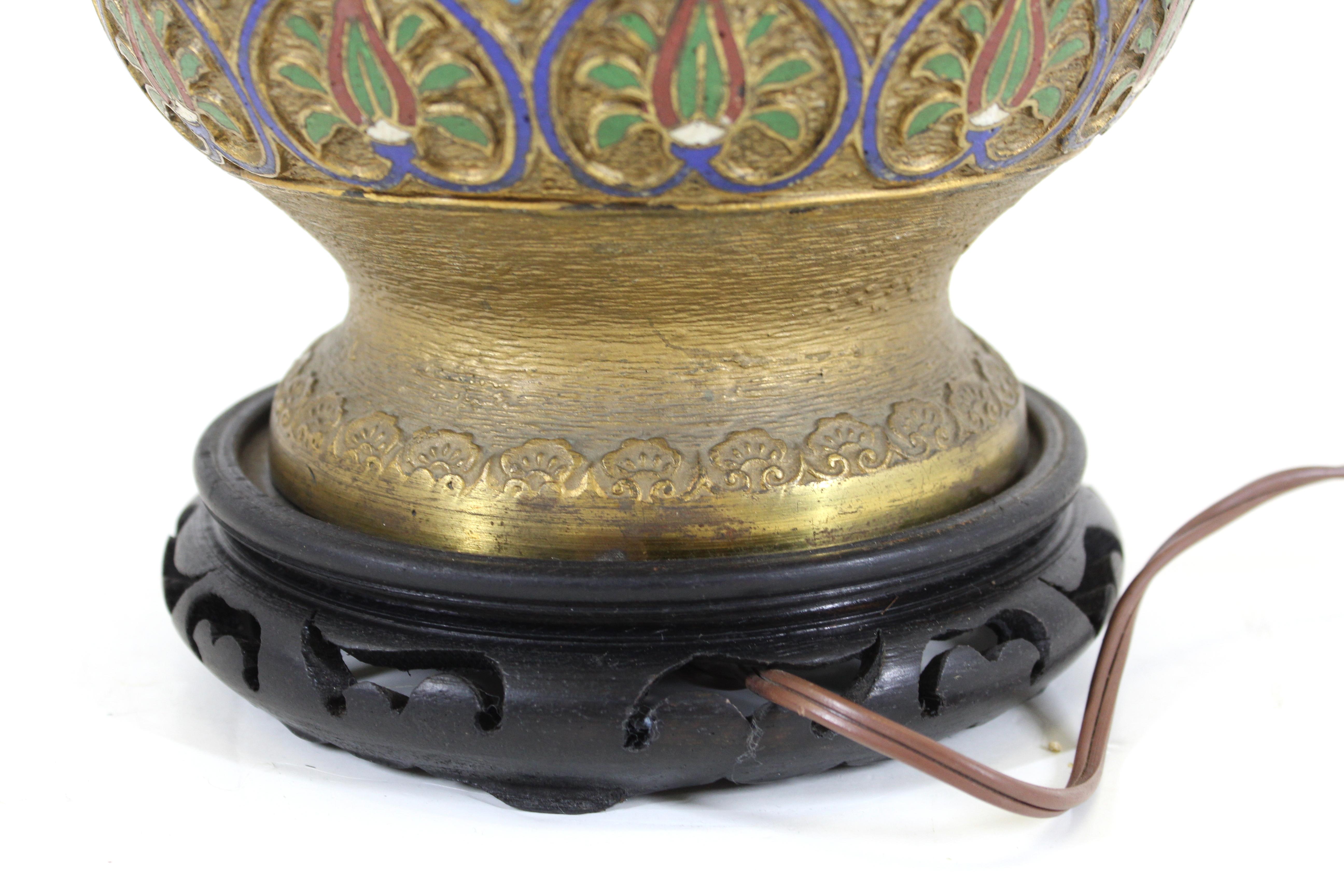 Asian Art Deco Champlevé Enamel Urn Table Lamp For Sale 4