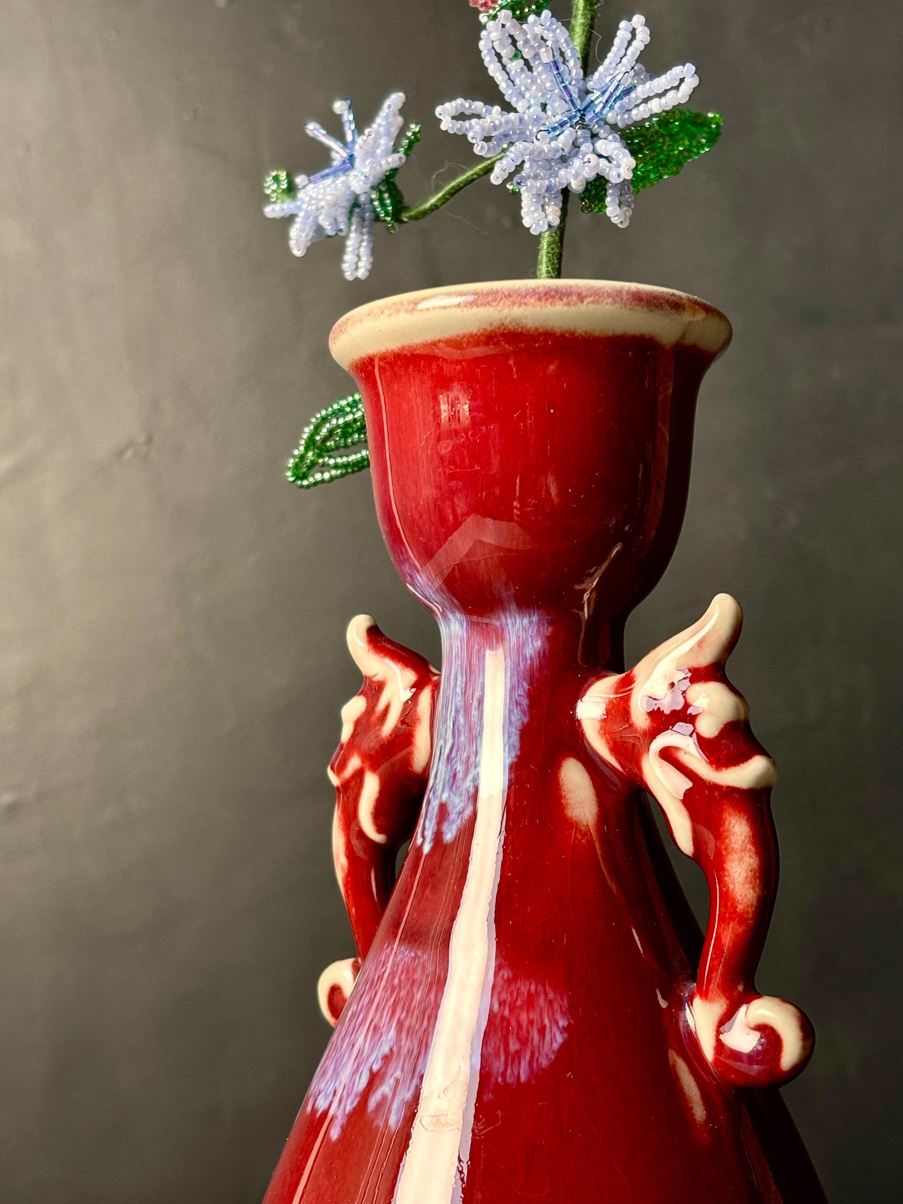 Asian Art Deco Maroon, Lilac, Cream Dragon Vase In Good Condition For Sale In Copenhagen, DK