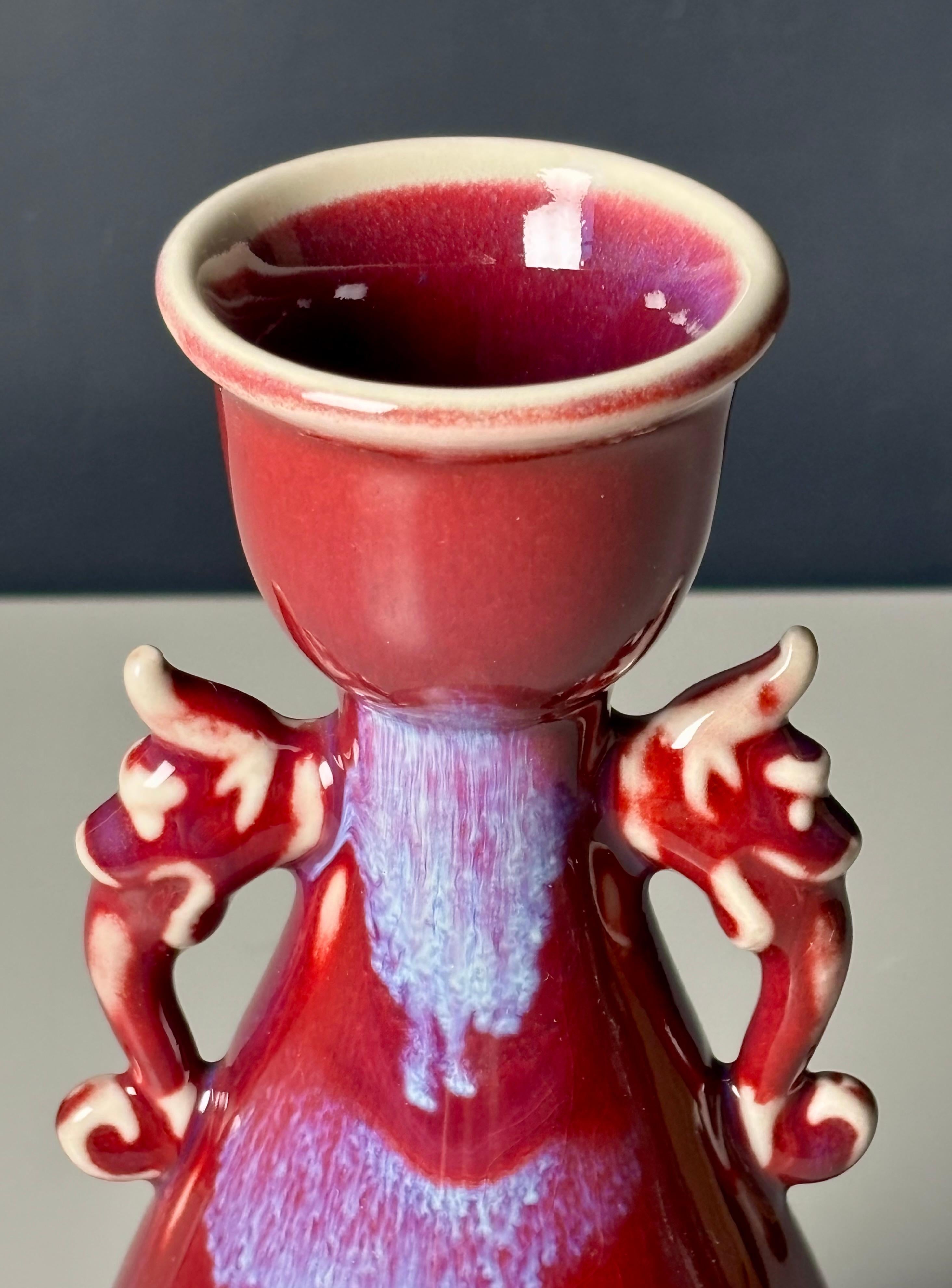20th Century Asian Art Deco Maroon, Lilac, Cream Dragon Vase For Sale