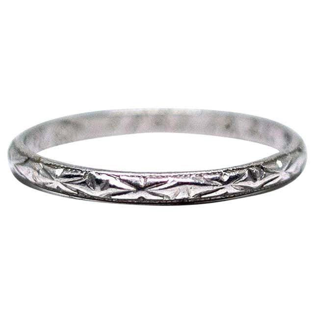 Asian Art Deco Style Platinum Etched Band Writing Engraving Hallmarks ...