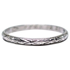 Asian Art Deco Style Platinum Etched Band Writing Engraving Hallmarks