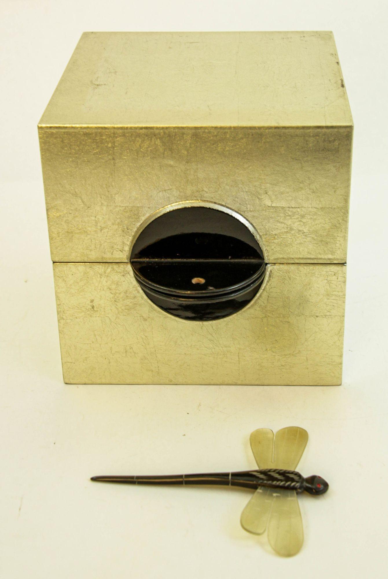 20th Century Asian Art Deco Style Silver and Black Lacquered Jewelry Box 1980s
