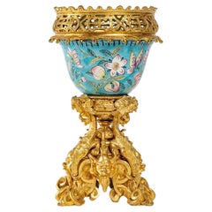 Antique Asian Art Porcelain and Chased and Gilt Bronze Bowl, 19th Century.