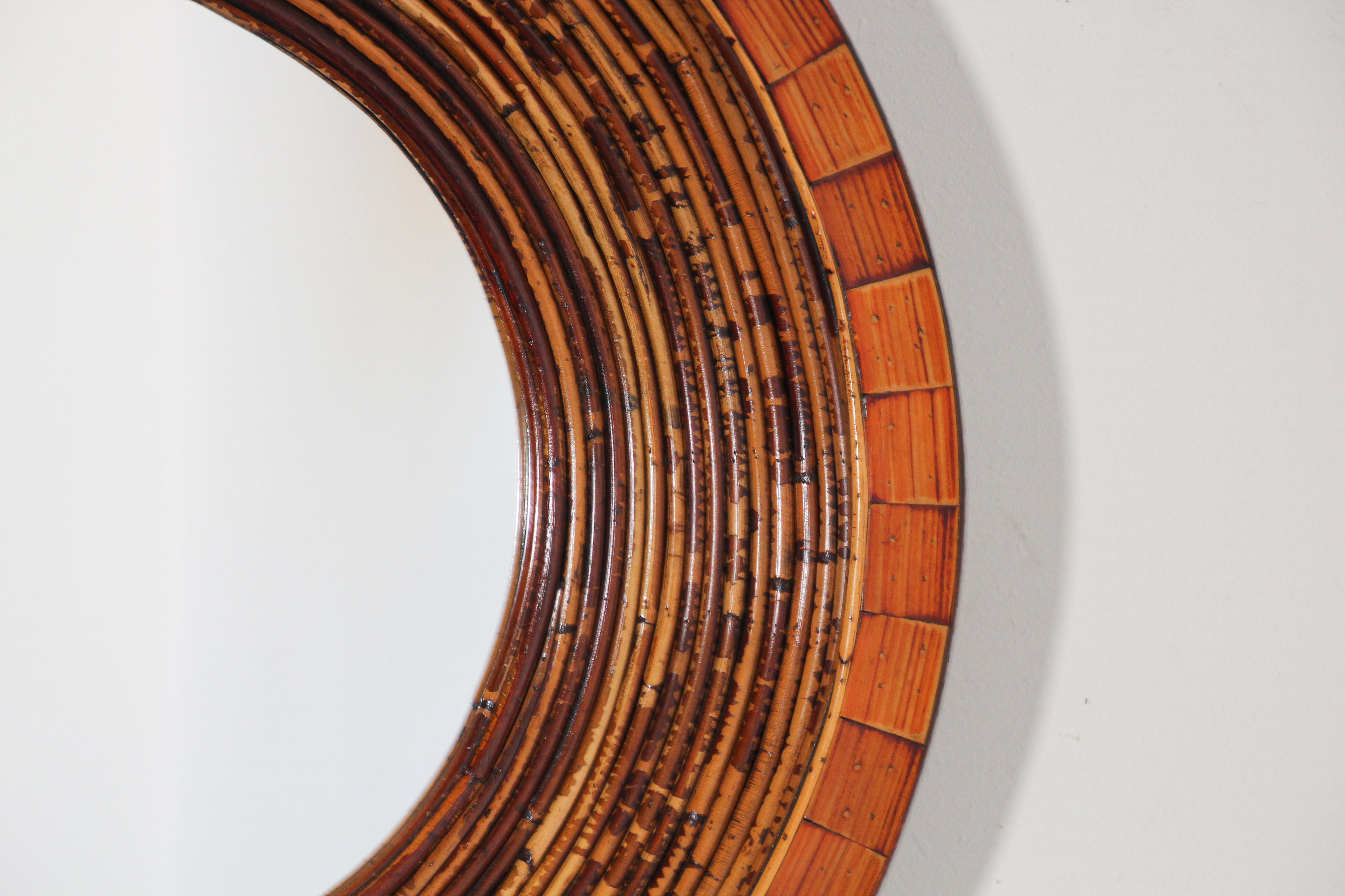 Asian Bamboo and Wood Round Wall Mirror Organic Modern 5