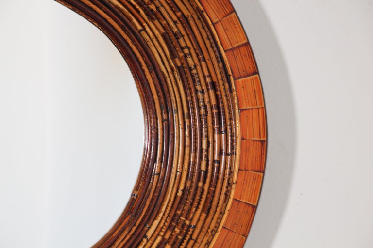 Asian Bamboo and Wood Round Wall Mirror Organic Modern For Sale 6