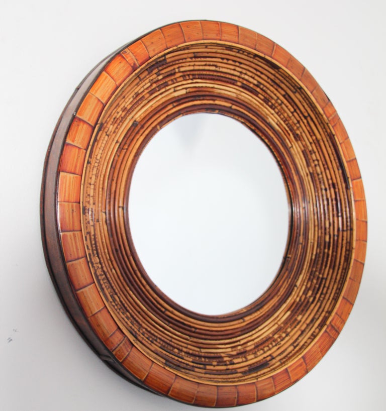 Asian Bamboo and Wood Round Wall Mirror Organic Modern For Sale 10
