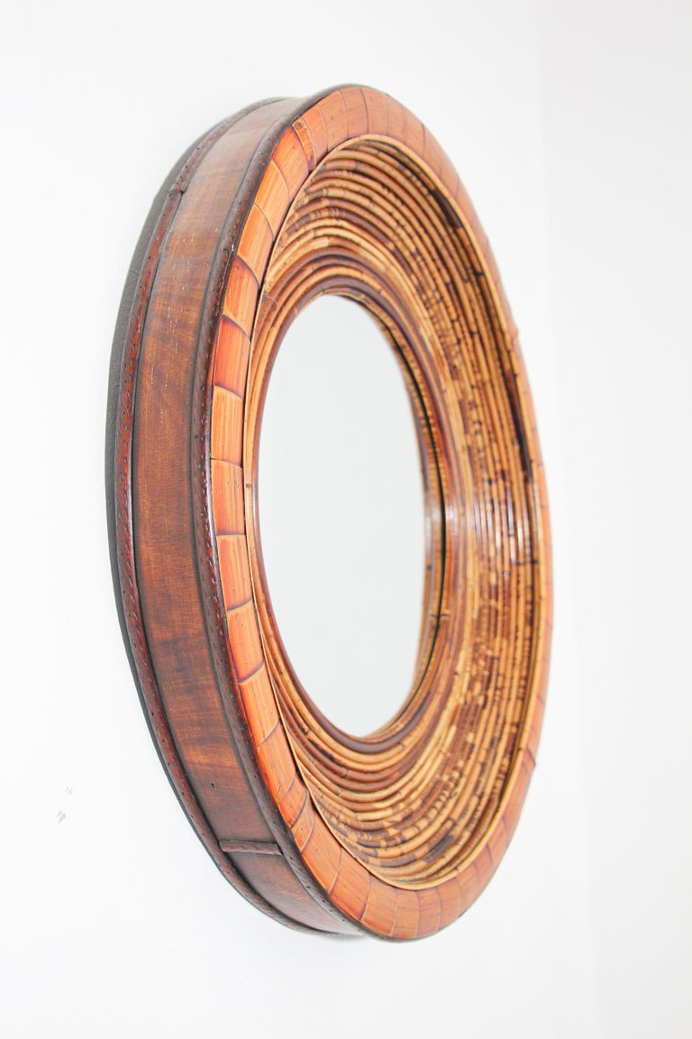 Asian Bamboo and Wood Round Wall Mirror Organic Modern For Sale 12