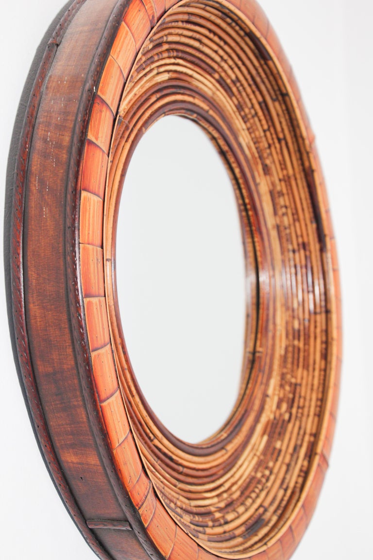 Asian Bamboo and Wood Round Wall Mirror Organic Modern For Sale 13